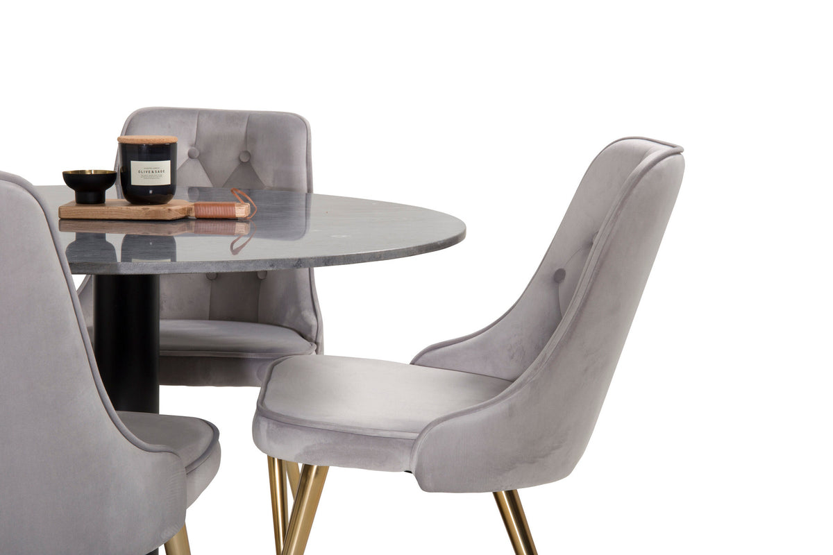 Estelle Esszimmerset + Velvet Deluxe 140cm/4St. in Beige, Gold präsentiert im Onlineshop von KAQTU Design AG. Esszimmerset ist von Venture Home