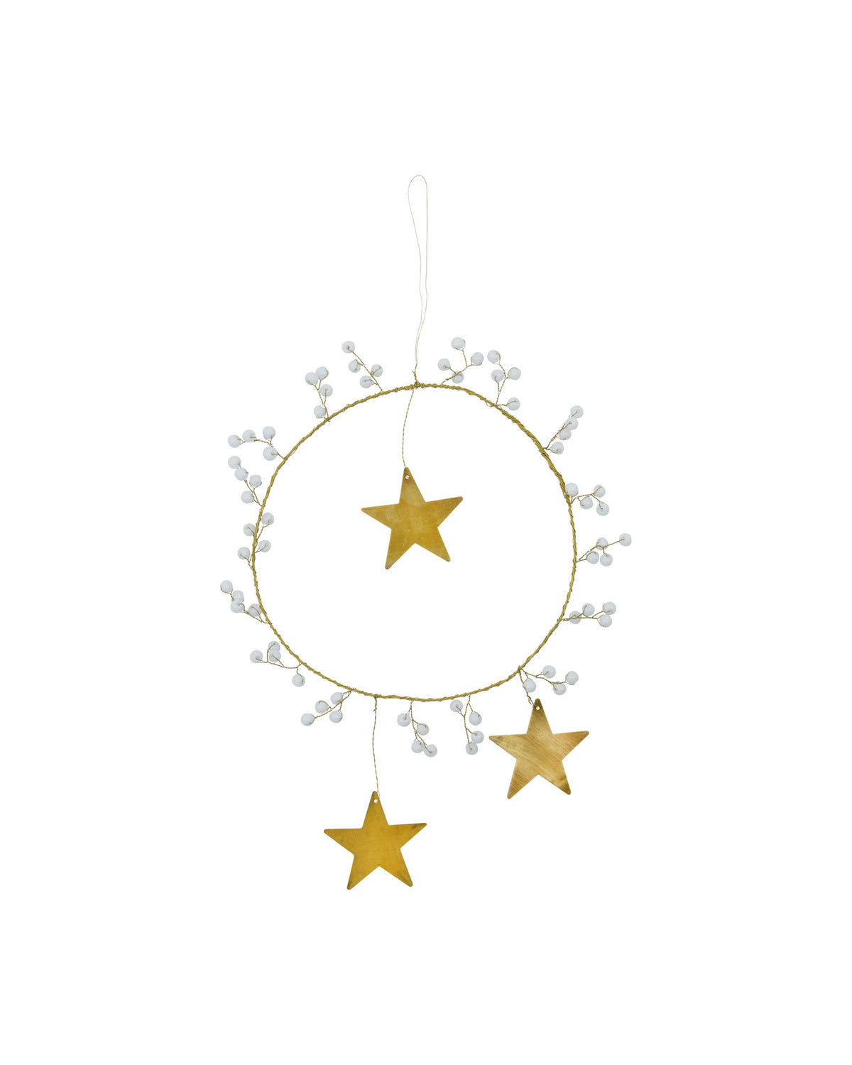 Ornament HDStar Ring: runder Kranz aus Messing und Eisen mit weissen Perlen und drei Sternen;Ornament HDStar Ring: runder Kranz aus Messing und Eisen mit weissen Perlen und drei Sternen;Ornament HDStar Ring: runder Kranz aus Messing und Eisen mit weissen Perlen und drei Sternen