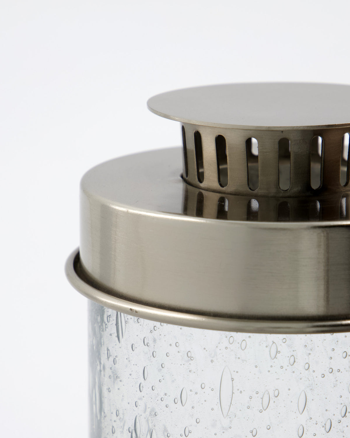 Klare Glaslaterne HDOmay mit Bläscheneffekt und silberfarbenem Deckel
