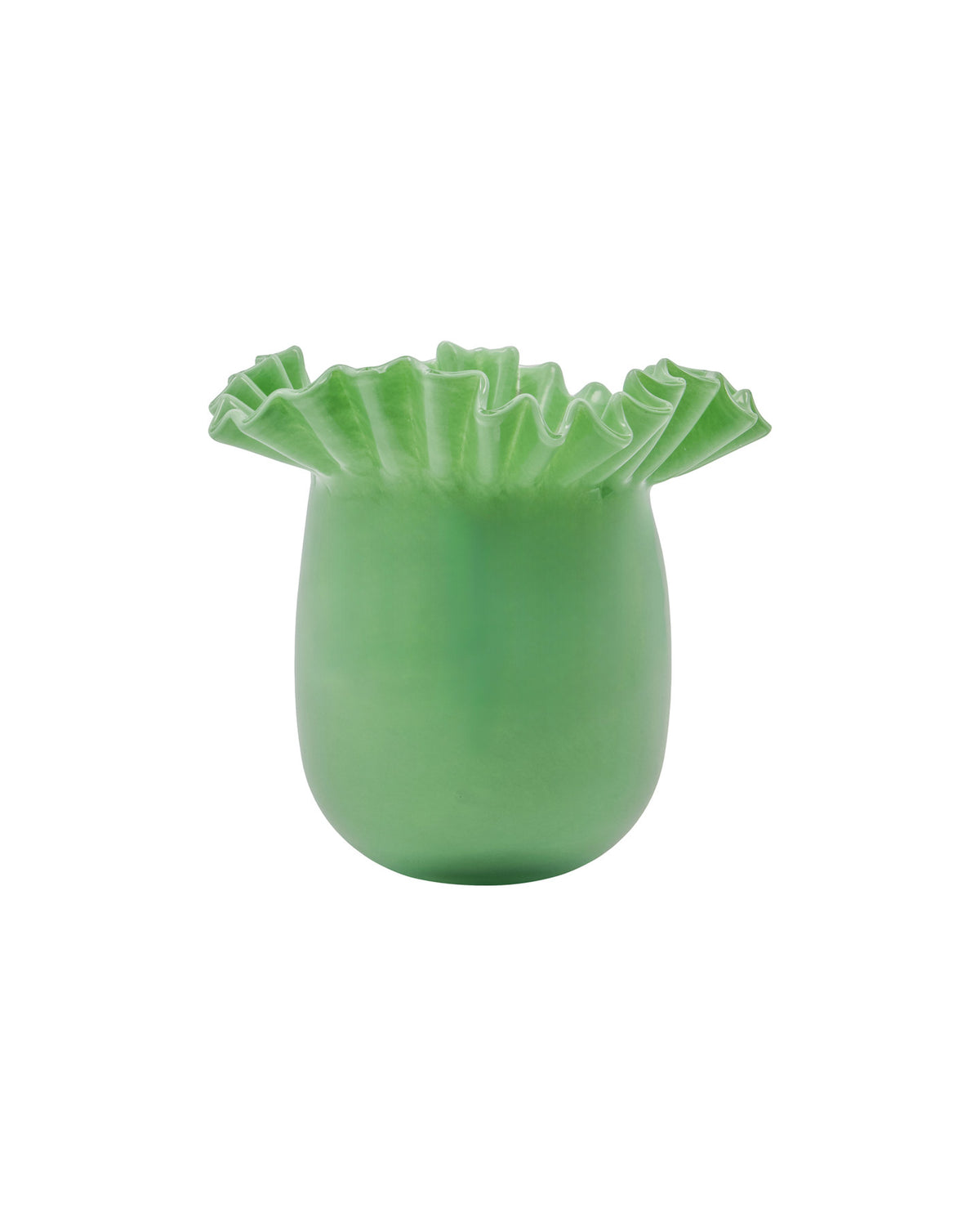 Grüne Vase HDFlee aus Glas mit glatter Oberfläche und gewelltem Rand