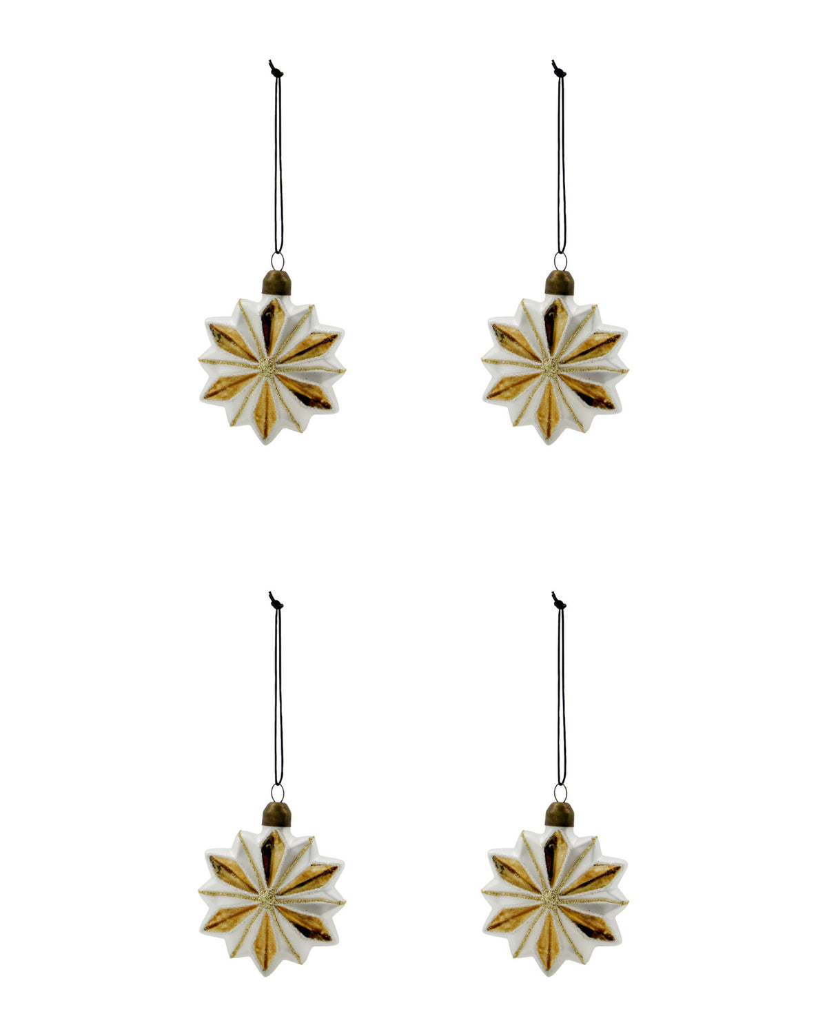 Vier Sterne aus Glas als Weihnachtsschmuck HDStella in Gold, mattem Weiss und Glitzer