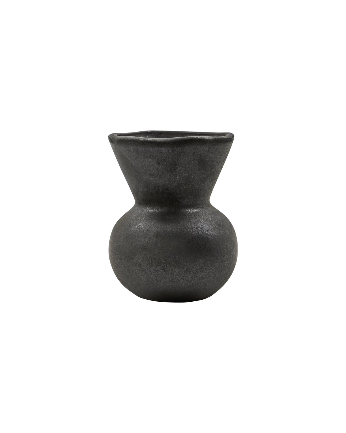 Schwarze matte Vase HDCorp aus Steingut mit grosser Öffnung, handgemachte Keramik
