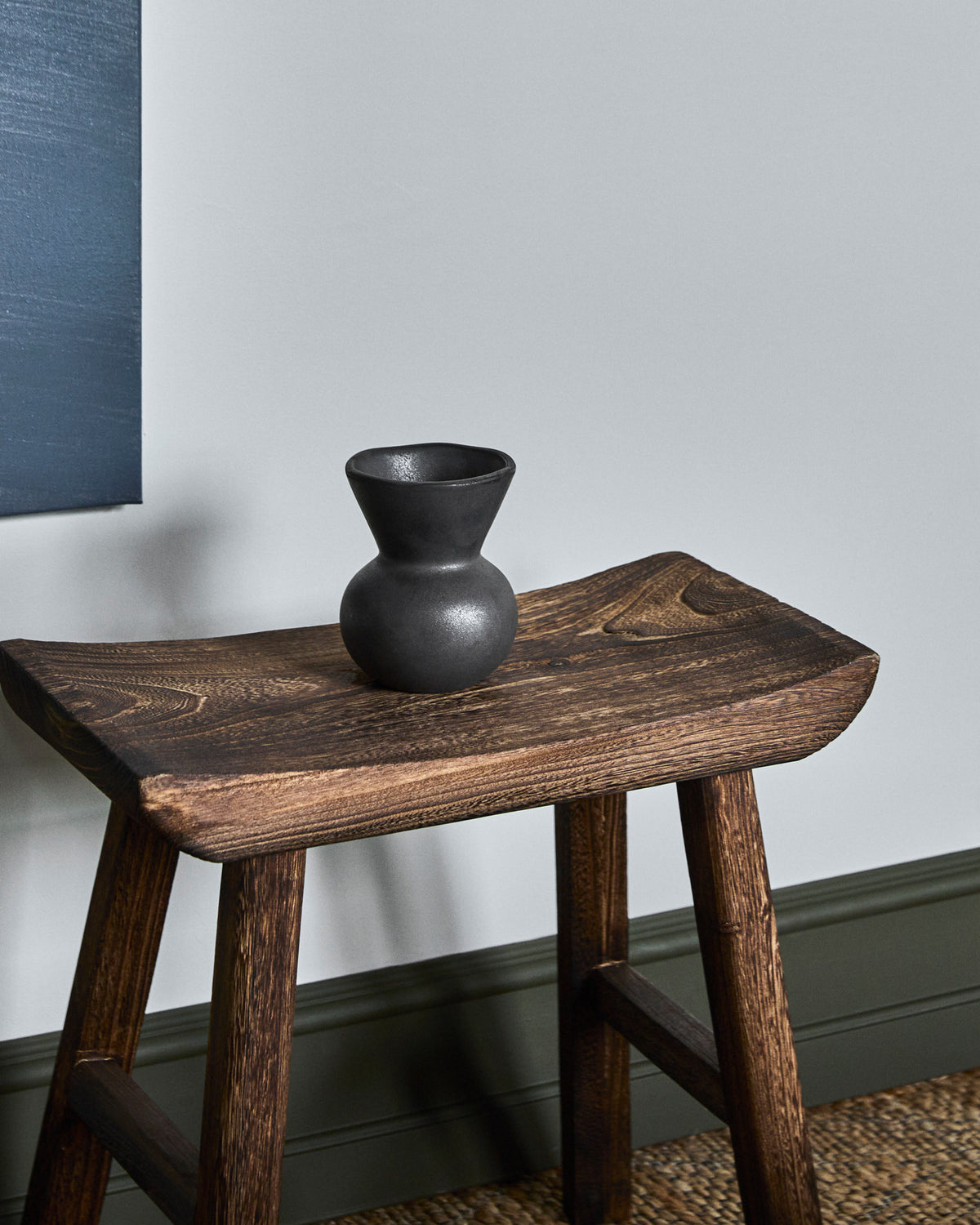Schwarze matte Vase HDCorp aus Steingut mit grosser Öffnung, handgemachte Keramik