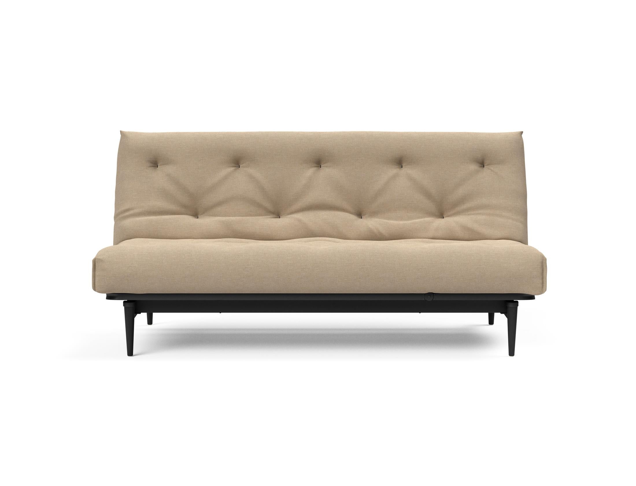 Erleben Sie das stilvolle Colpus Bettsofa 140 in Nordic Eiche schwarz von Innovation Living – ideal für gemütliche Nächte und elegantes Wohnen.