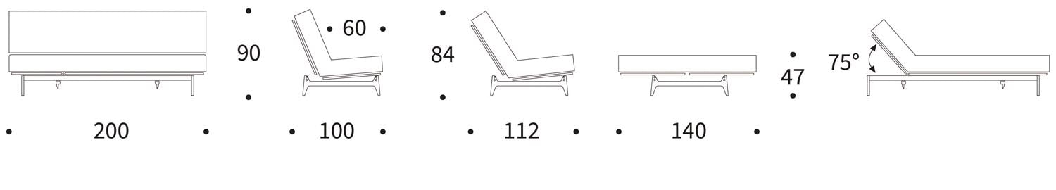 Erleben Sie das Aslak 140 Bettsofa von Innovation Living – modernes skandinavisches Design, flexibel einsetzbar und mit robustem Nordic Cover aus Latex.