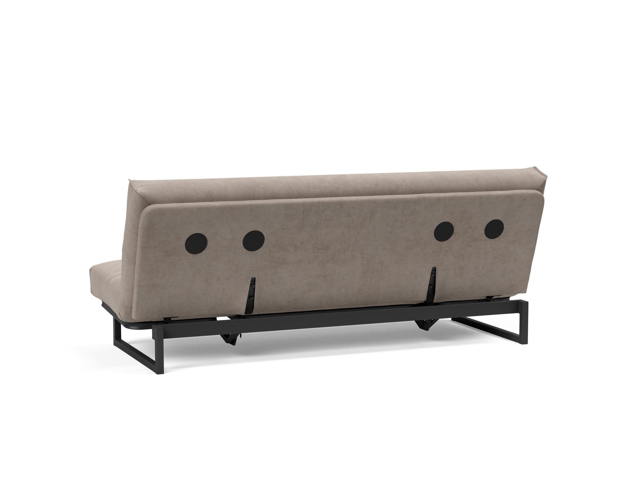 Fraction 120 Bettsofa Nordic Cover: modernes, multifunktionales Sofa mit komfortabler Soft Spring-Matratze, ideal für kleine Räume und Übernachtungsgäste.