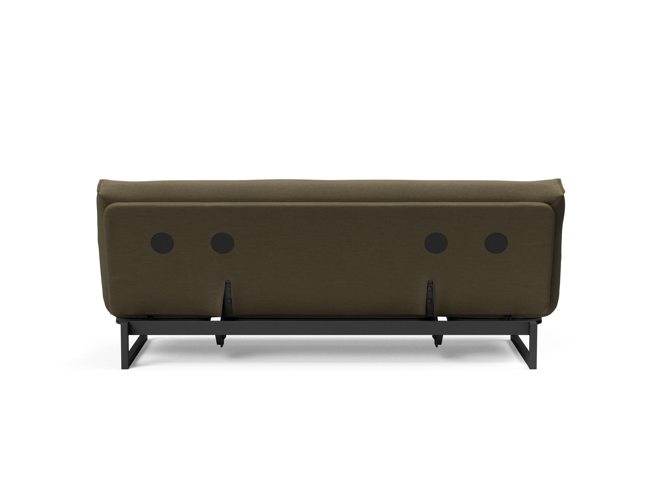 Fraction 120 Bettsofa Nordic Soft Spring: stilvolles skandinavisches Sofa, perfekt für kleine Wohnungen, vereint Komfort und praktische Schlafgelegenheit.