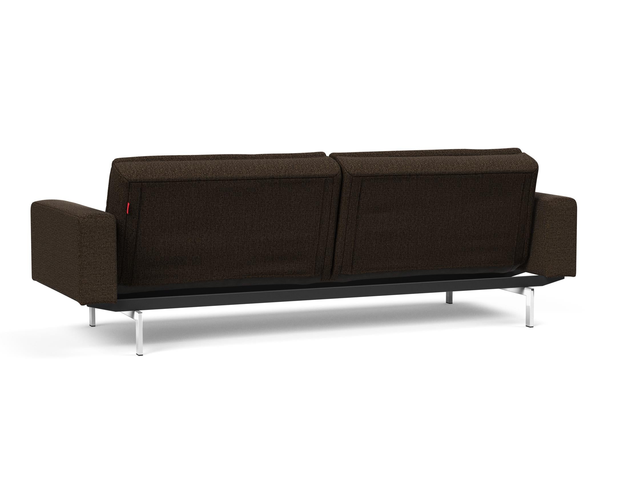 Das Dublexo Chrom Schlafsofa 115 mit Armlehnen bietet stilvolle Vielseitigkeit und Komfort, perfekt für moderne Wohnräume und Übernachtungsgäste.