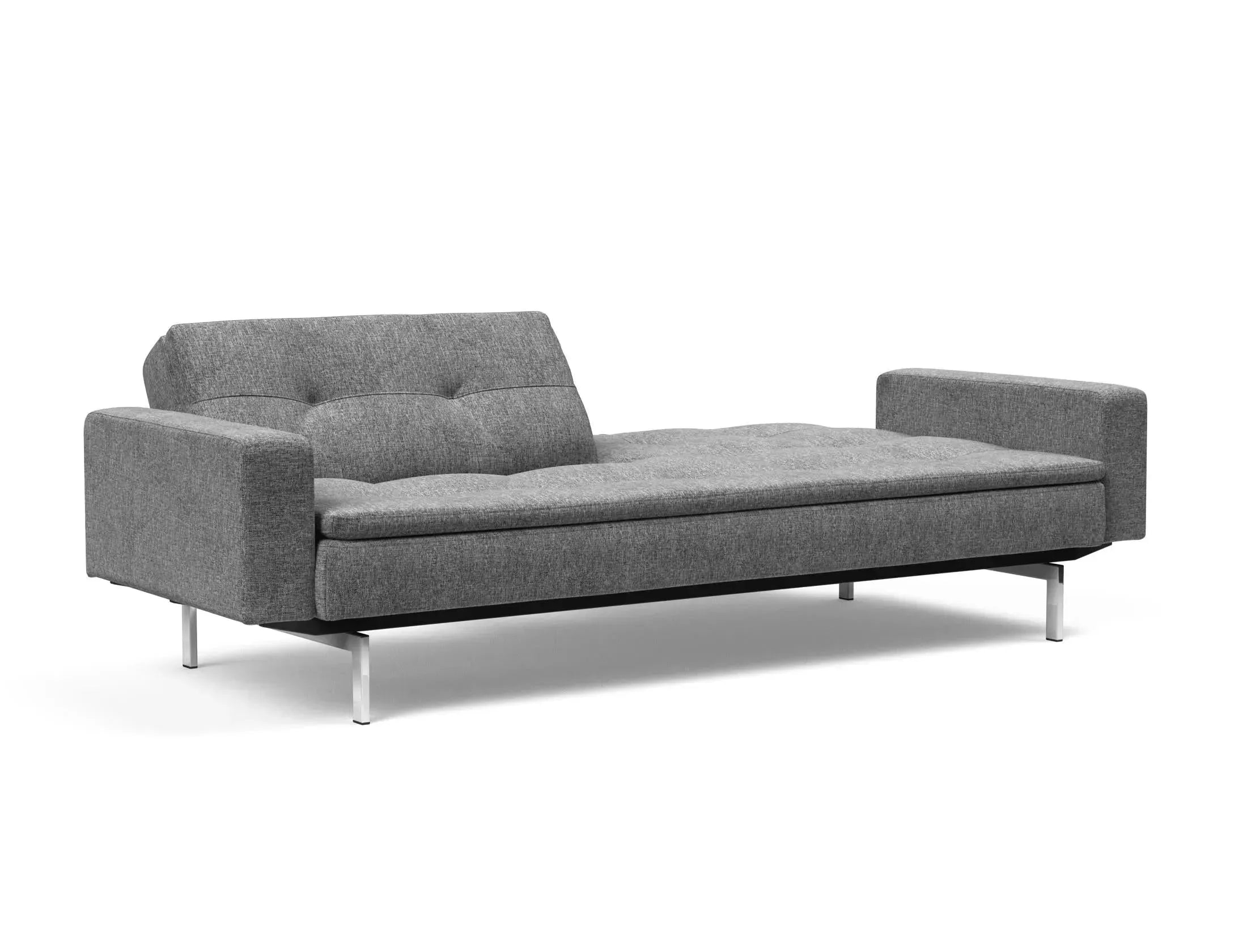 Das Dublexo Chrom Schlafsofa 115 mit Armlehnen bietet stilvolle Flexibilität und Komfort, perfekt für moderne Wohnräume und spontane Übernachtungen.