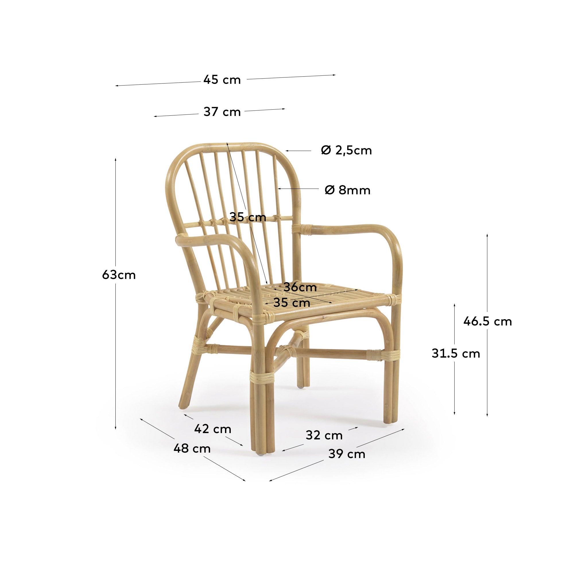Der Marzieh Kinderstuhl aus Rattan von Kave Home kombiniert elegantes Design mit Funktionalität, ideal für Kinderzimmer und Spielecken.