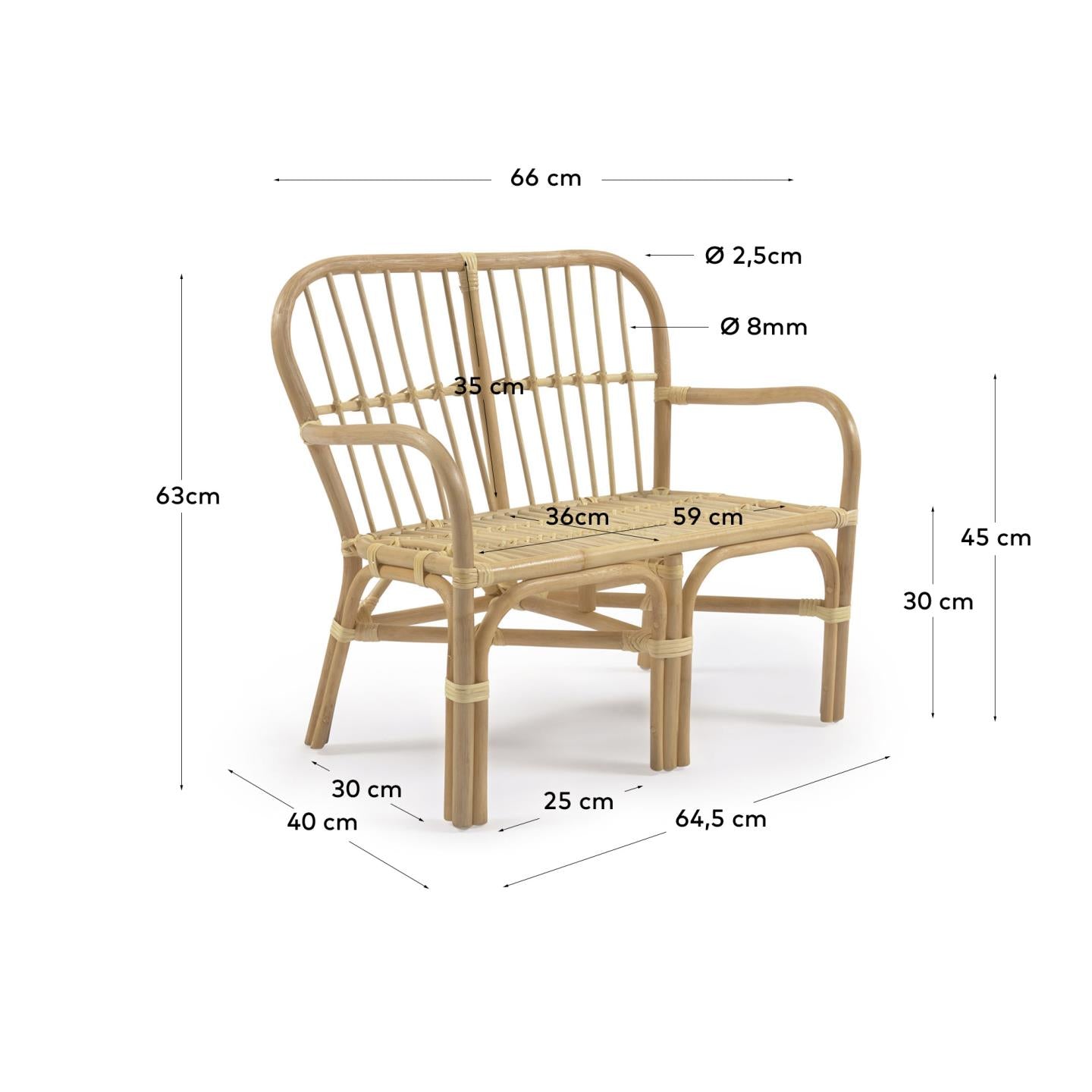 Die Marzieh Kinderbank aus Rattan bietet Platz für zwei Kinder und vereint natürliche Eleganz mit kindgerechtem Design.