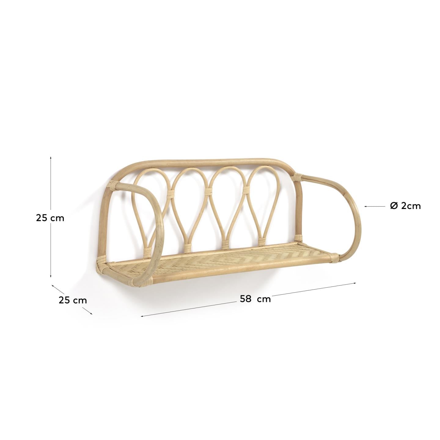 Nyarai Wandregal aus Rattan, 58x25 cm, mit natürlichem Finish, perfekt für dekorative und praktische Aufbewahrung in jedem Raum.