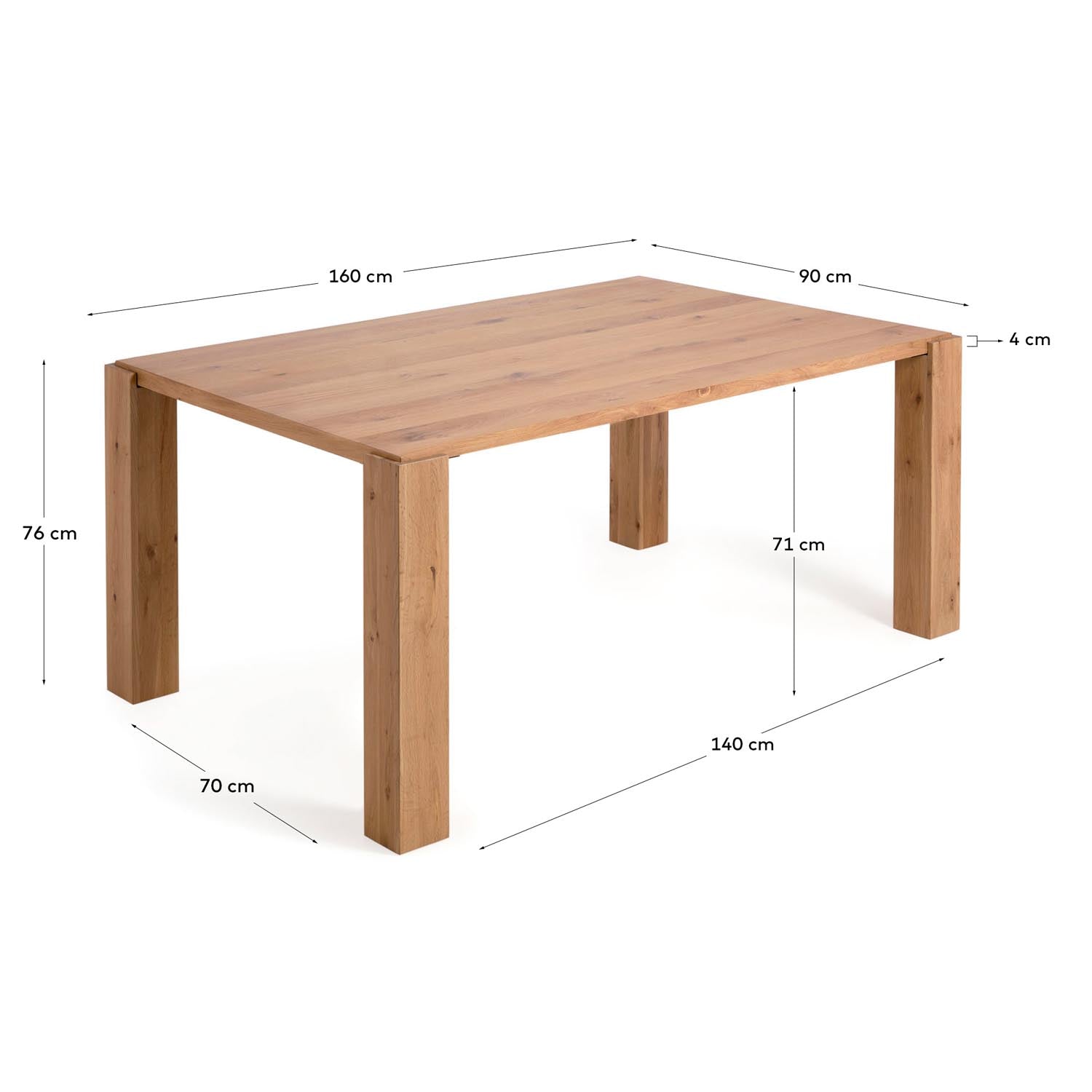 Deyanira Tisch mit Eichenfurnier und massiven Eichenbeinen 160 x 90 cm