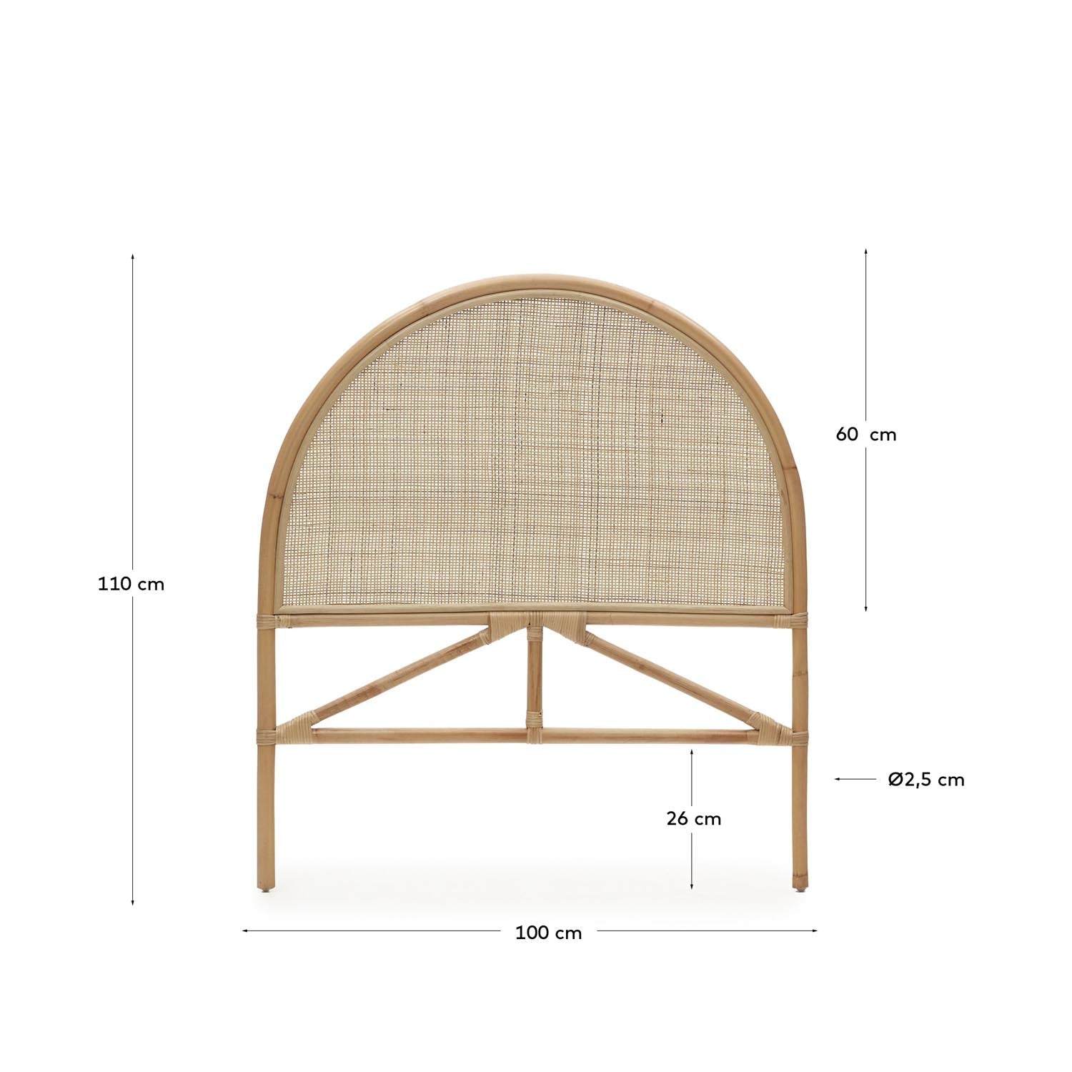 Quiterie Kopfteil aus natürlichem Rattan, rund, 90 cm, von Kave Home. Stilvolles Design für ein gemütliches Schlafzimmer.