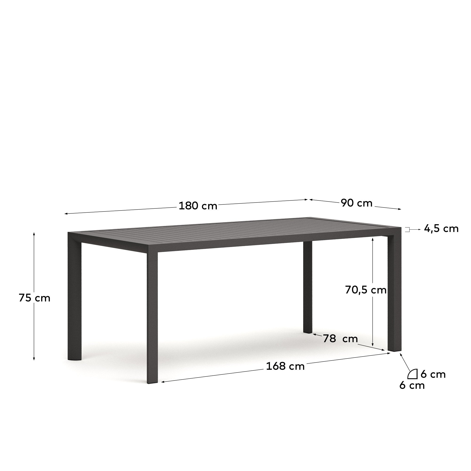 Eleganter Gartentisch aus Aluminium mit grauem Finish, 180x90 cm, langlebig und modern, perfekt für Terrasse oder Garten.