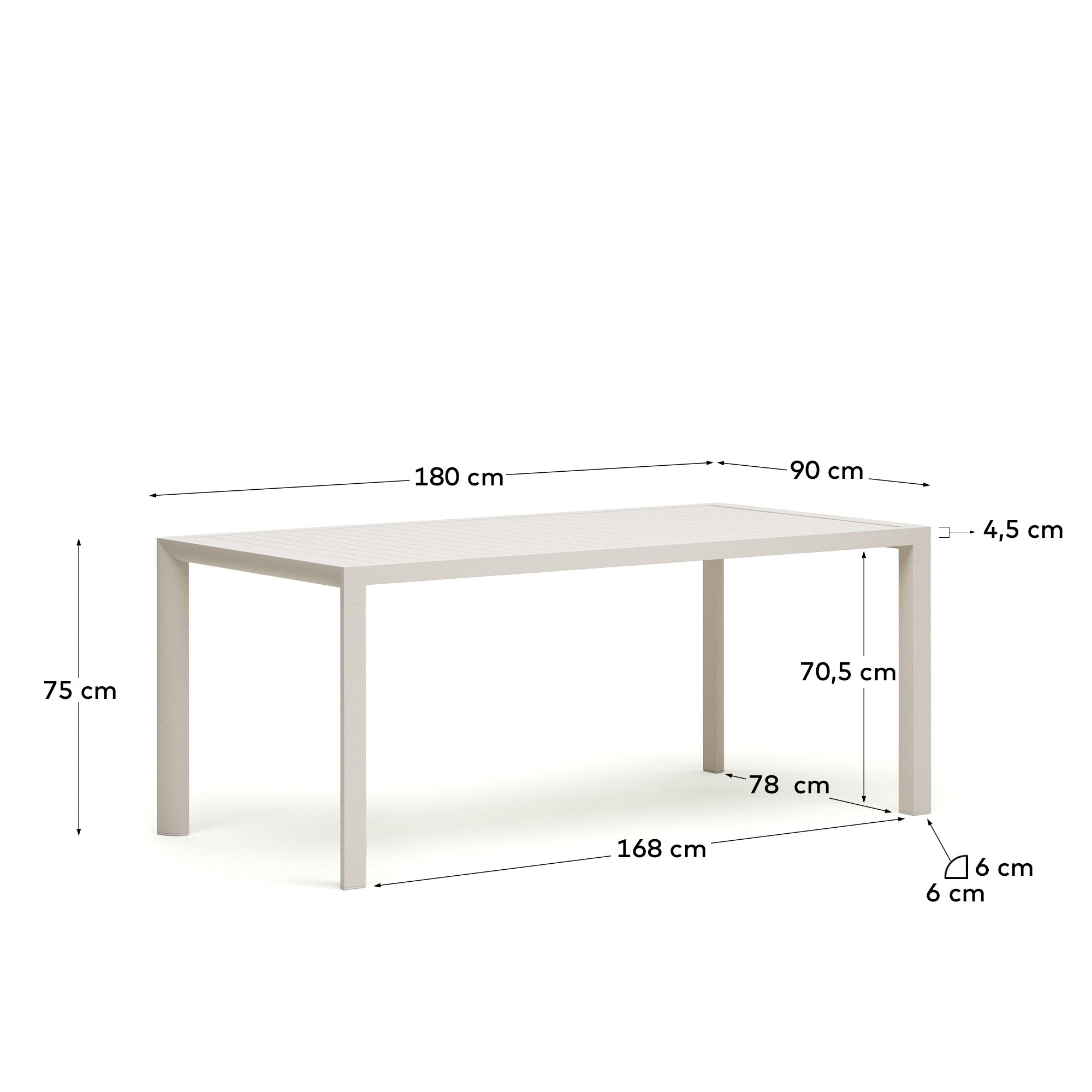 Moderner Gartentisch aus Aluminium mit weißem Finish, 180 x 90 cm, ideal für stilvolle und zeitgemäße Außenbereiche.