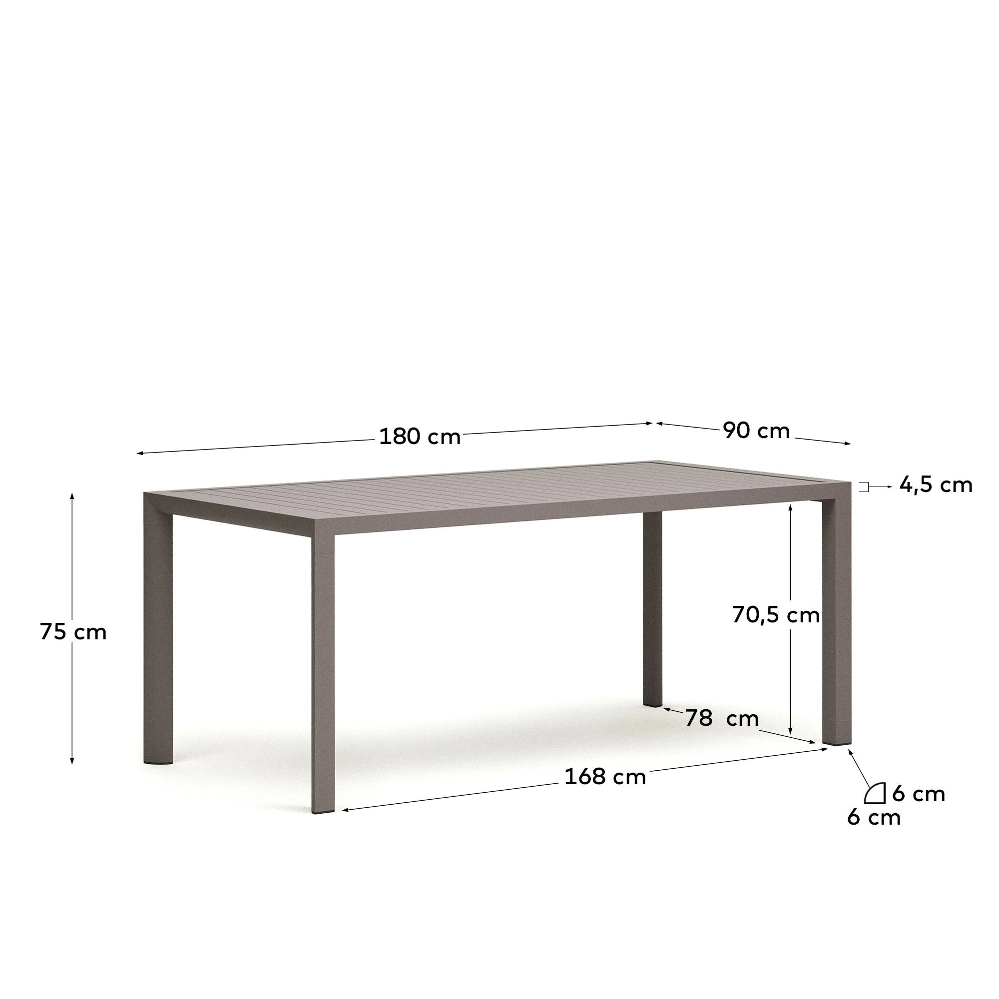 Moderner Gartentisch aus Aluminium, braun, 180x90 cm, ideal für stilvolle Außenbereiche, von Kave Home.