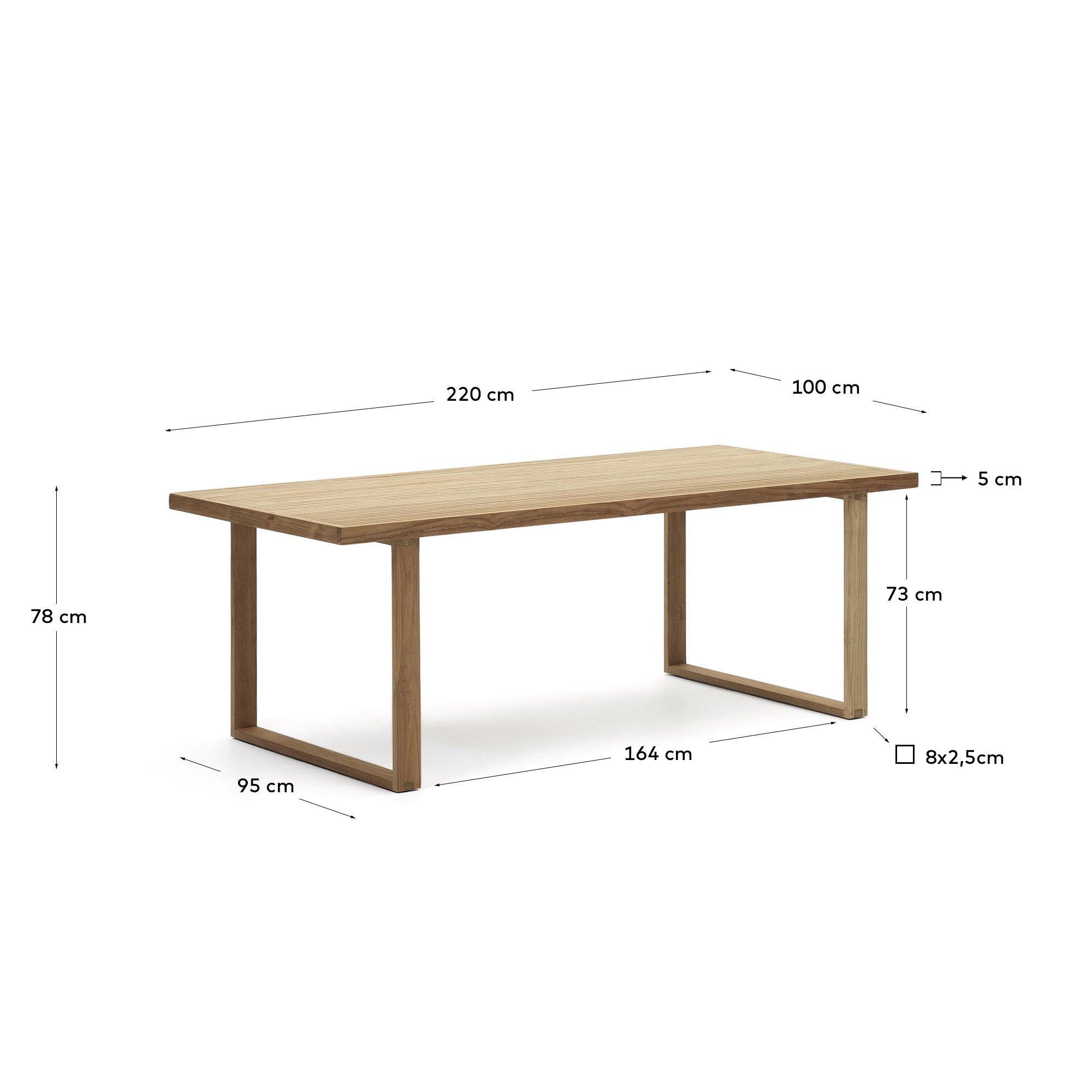 Eleganter Gartentisch aus recyceltem Teakholz, 220x100 cm, vereint Nachhaltigkeit und zeitloses Design für gesellige Runden.