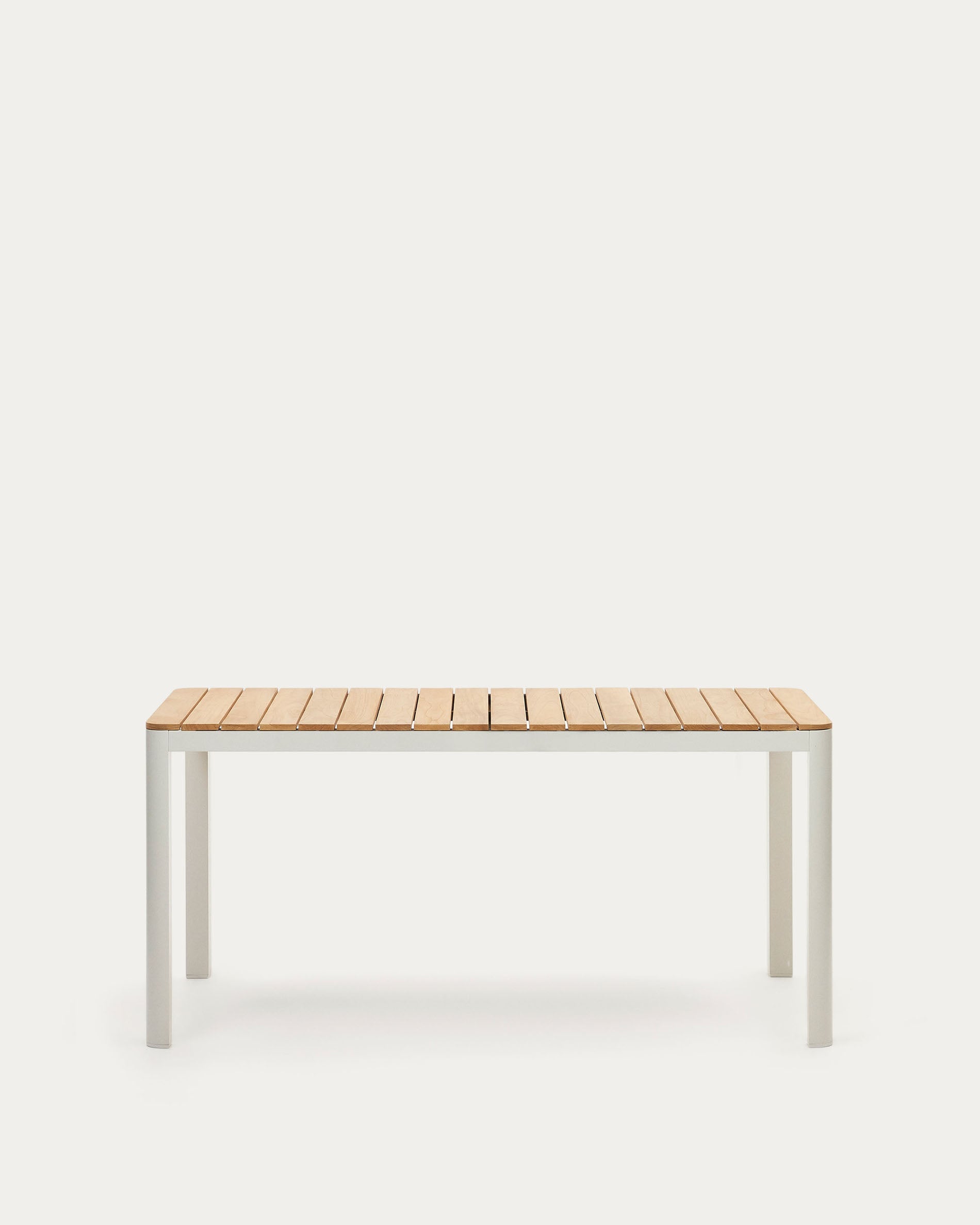 Moderner Outdoor-Tisch aus massivem Teakholz und weißem Aluminium, ideal für den Garten, 160x90 cm, langlebig und stilvoll.