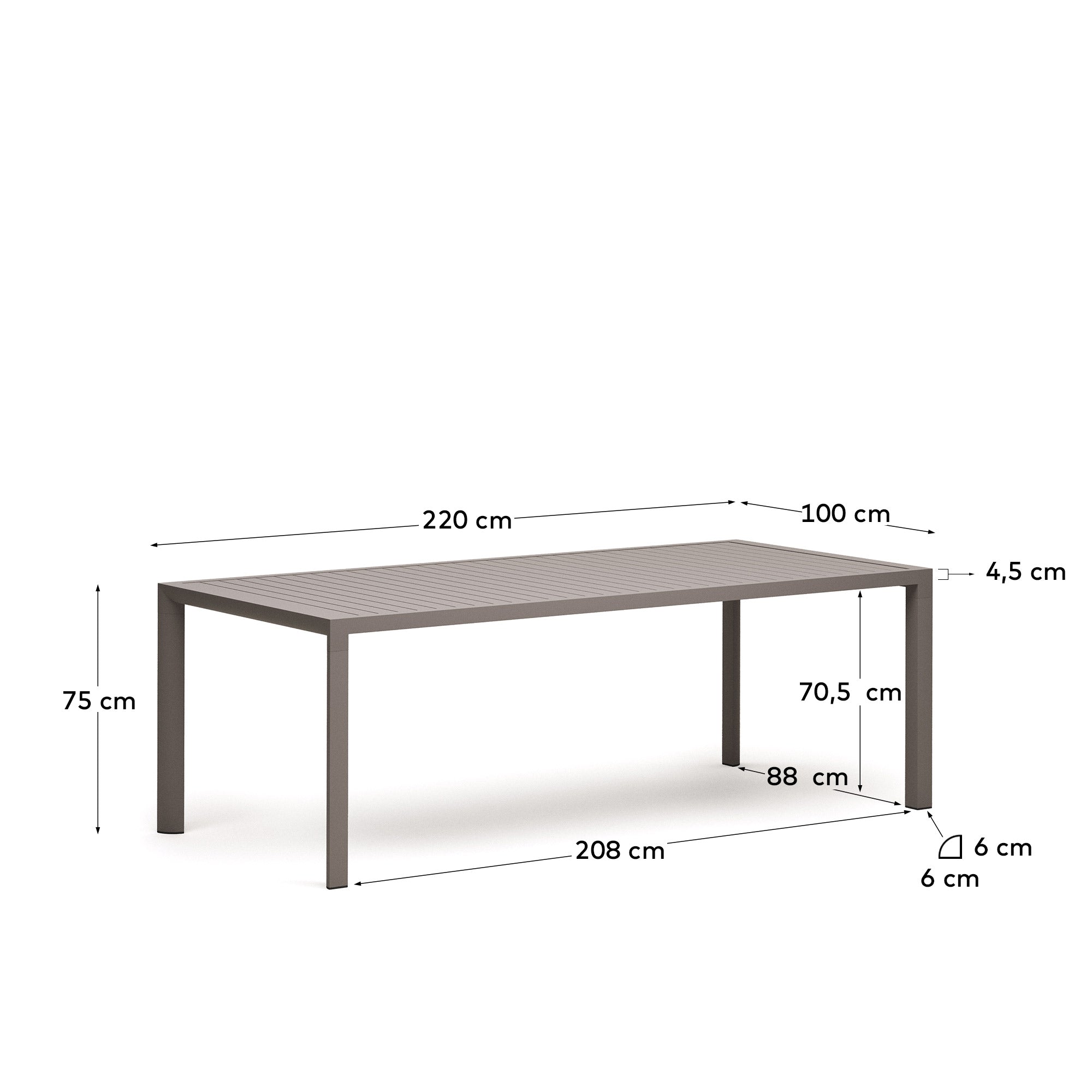 Eleganter Gartentisch aus Aluminium mit braunem Finish, 220 x 100 cm, perfekt für moderne und stilvolle Außenbereiche.