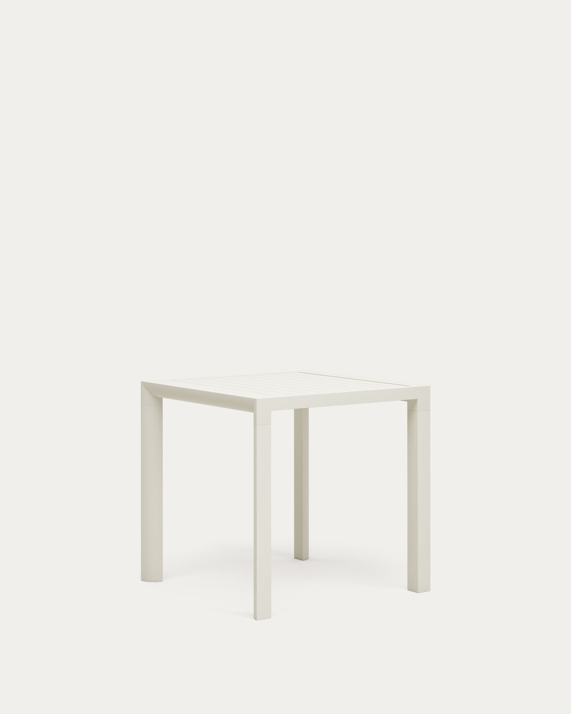 Eleganter, wetterfester Aluminiumtisch in Weiß, ideal für Terrasse oder Balkon, 77x77 cm, pflegeleicht und stilvoll.