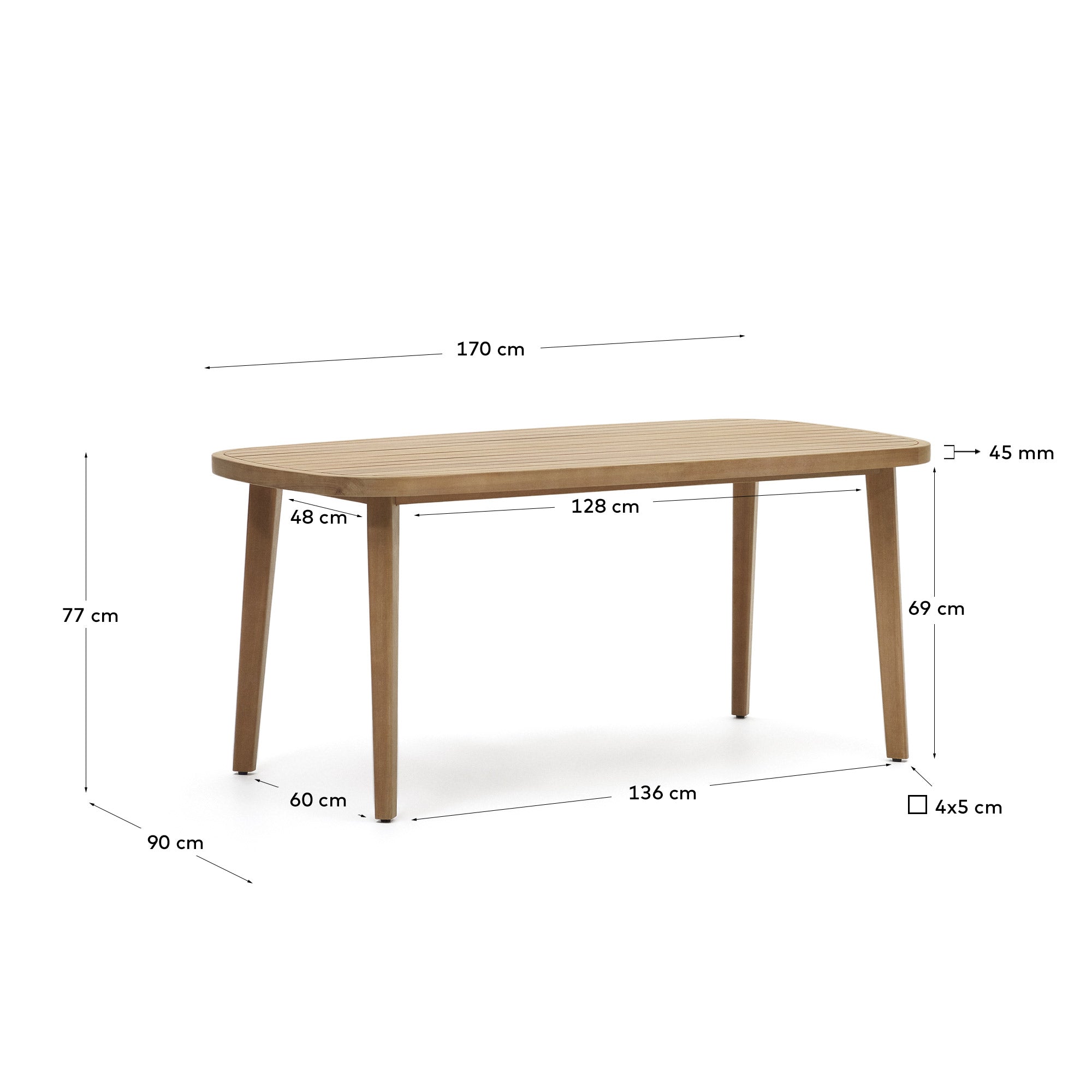 Massiver Eukalyptus Outdoor-Tisch 170x90 cm, FSC-zertifiziert, ideal für Garten oder Terrasse, langlebig und stilvoll.