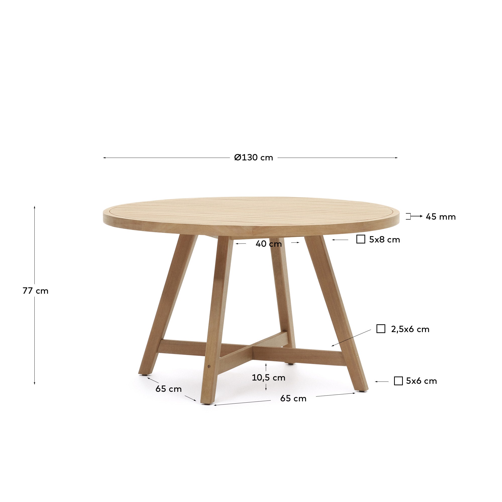 Der Urgell Tisch aus Eukalyptus, Ø 130 cm, vereint Stil und Nachhaltigkeit für gesellige Stunden im Freien.