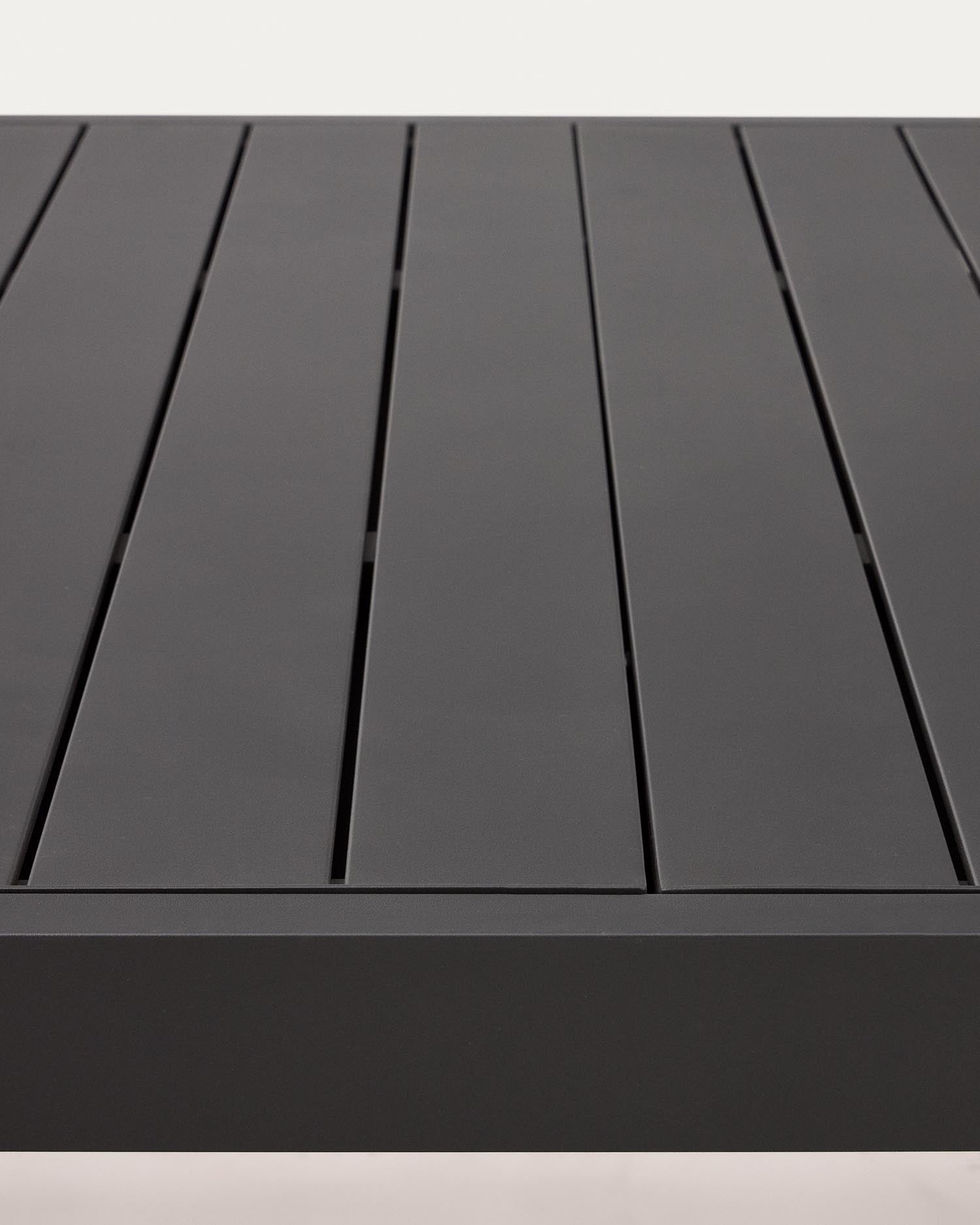 Moderner Aluminium-Gartentisch in Dunkelgrau, ausziehbar von 220 auf 340 cm, perfekt für gesellige Anlässe und stilvolle Gartenmöbel.