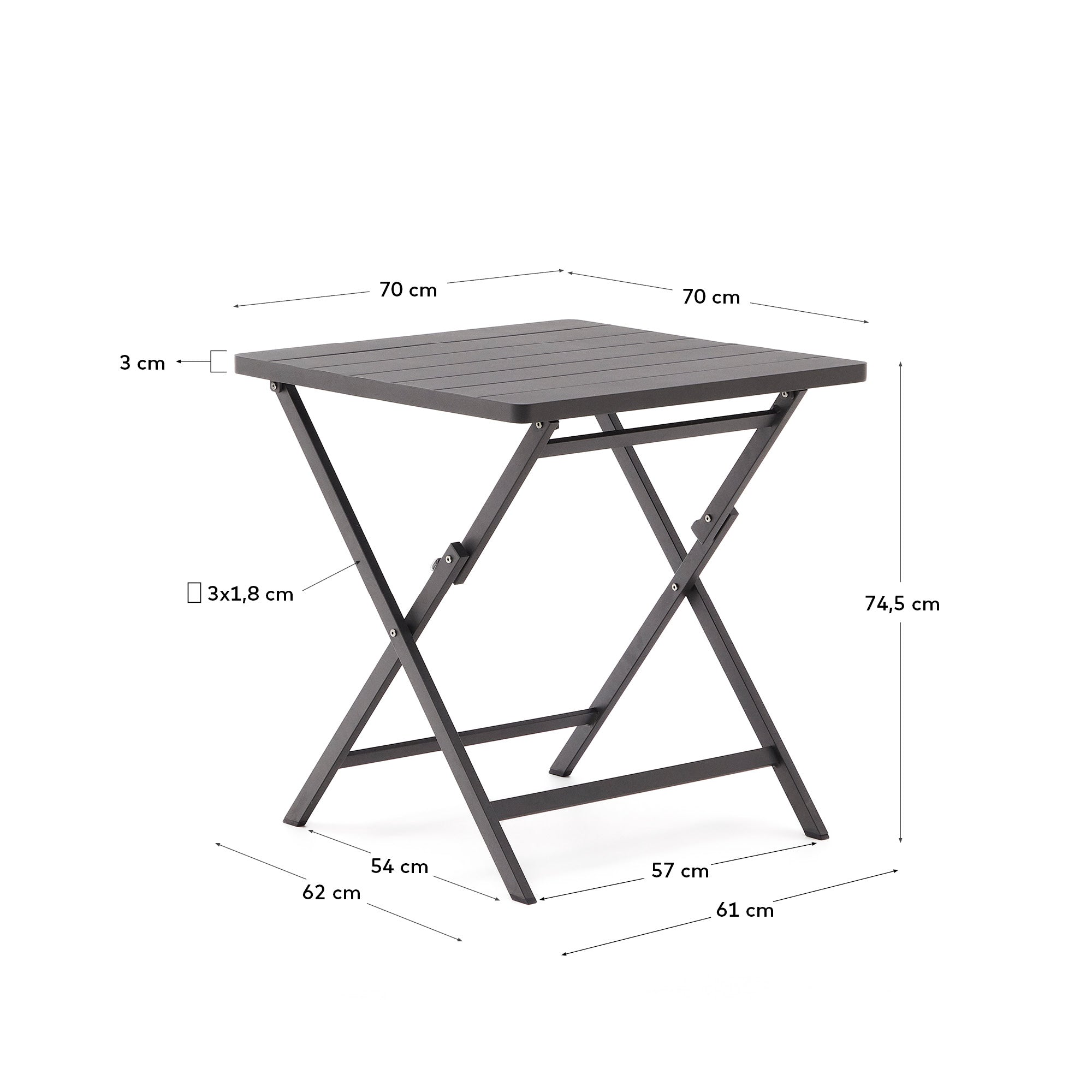 Kompakter, faltbarer Gartentisch aus Aluminium mit elegantem dunkelgrauem Finish, ideal für stilvolle Außenbereiche.