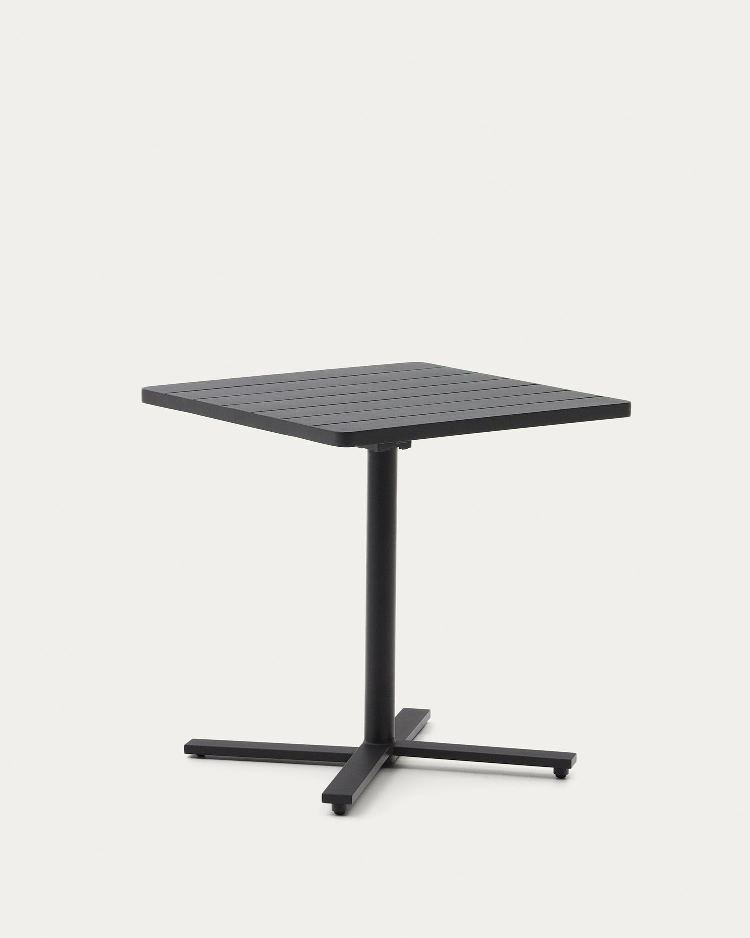 Kompakter, faltbarer Aluminiumtisch Torreta in Dunkelgrau, 70x70 cm, ideal für den Außenbereich, von Kave Home.