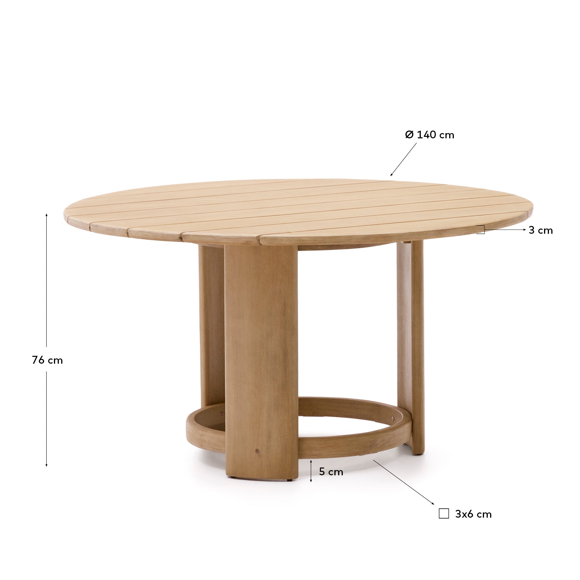 Runder Xoriguer Tisch aus FSC-zertifiziertem Eukalyptusholz, 140 cm Durchmesser, stilvoll und nachhaltig von Kave Home.