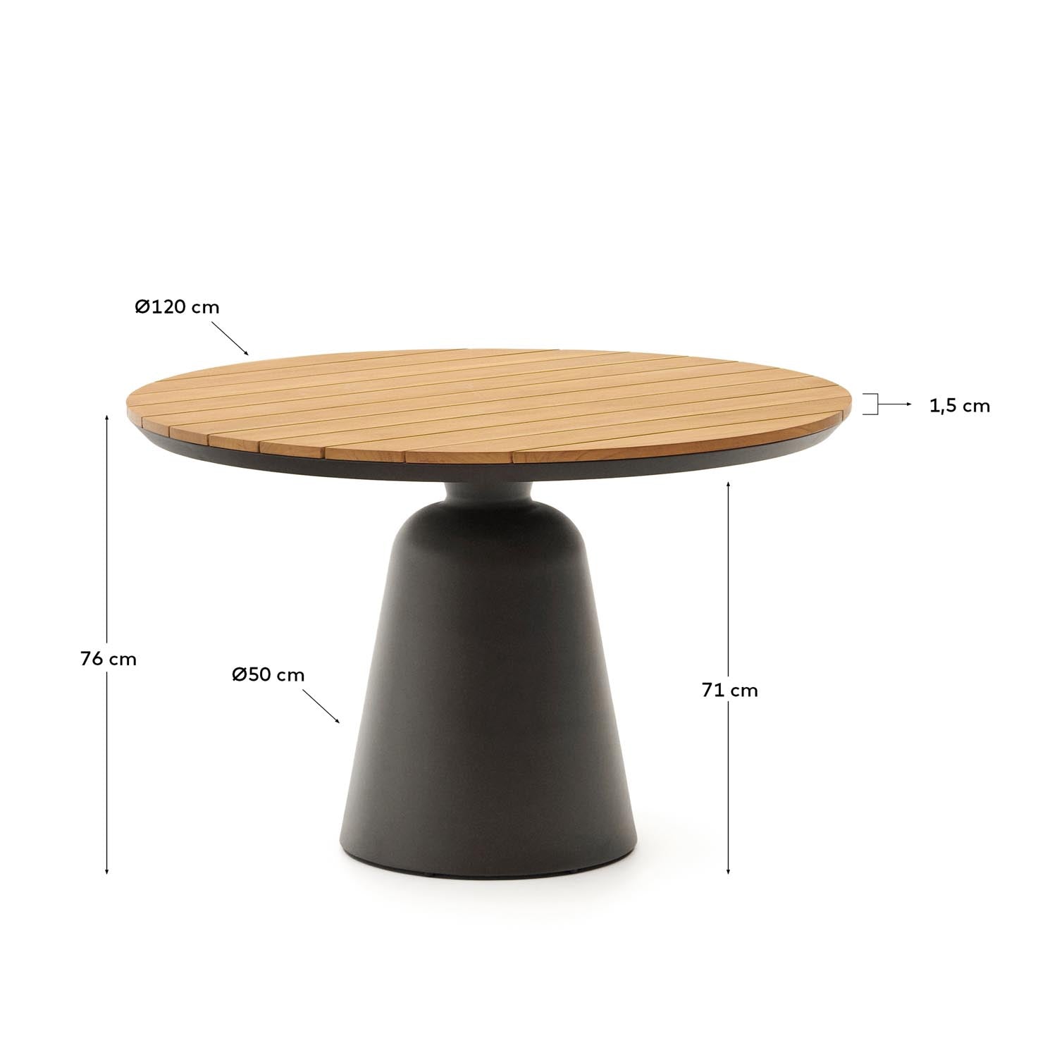 Eleganter runder Gartentisch aus leichtem Aluminium und FSC-zertifiziertem Teakholz, Ø 120 cm – perfekt für gesellige Stunden im Freien.