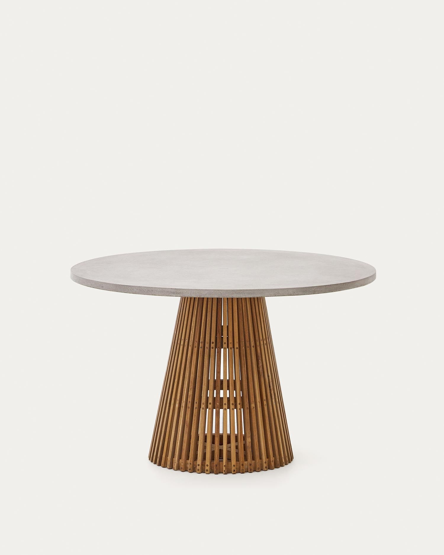 Runder Alcaufar Outdoor Tisch aus massivem Teakholz und grauem Zement, Ø 120 cm, stilvoll und robust für Ihren Außenbereich.