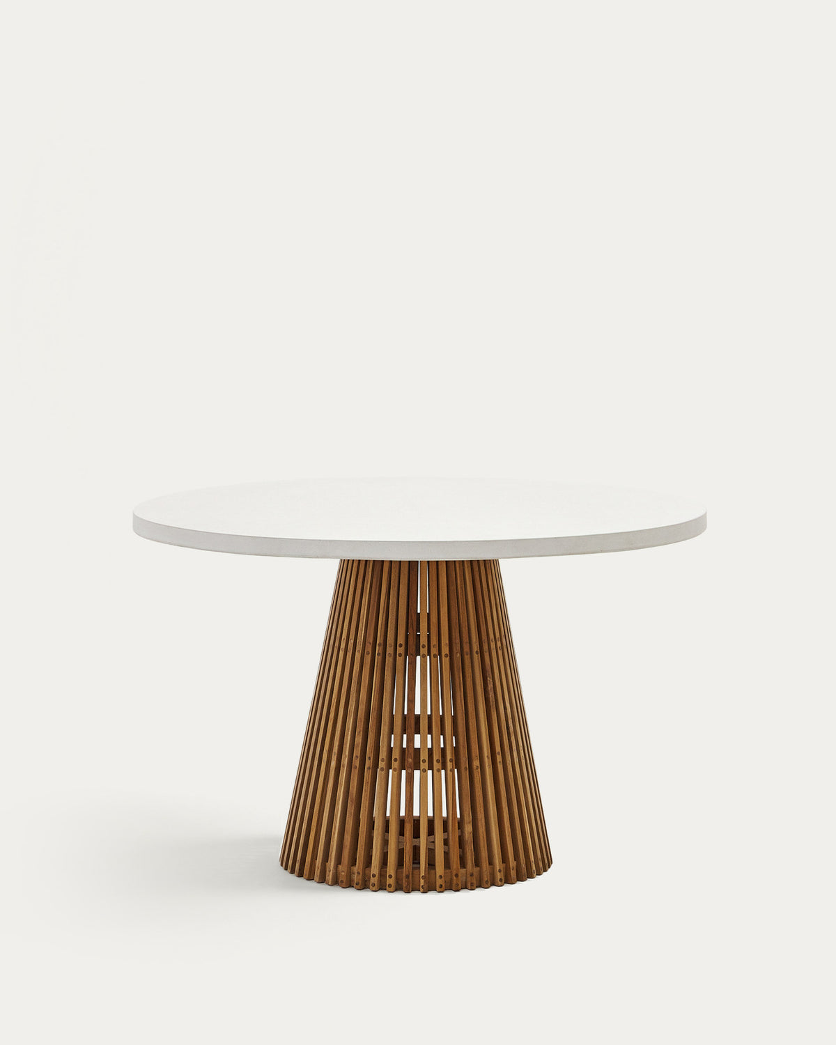 <tc>Alcaufar</tc> Tavolo rotondo da esterno in legno massello di teak e cemento bianco, Ø 120 cm