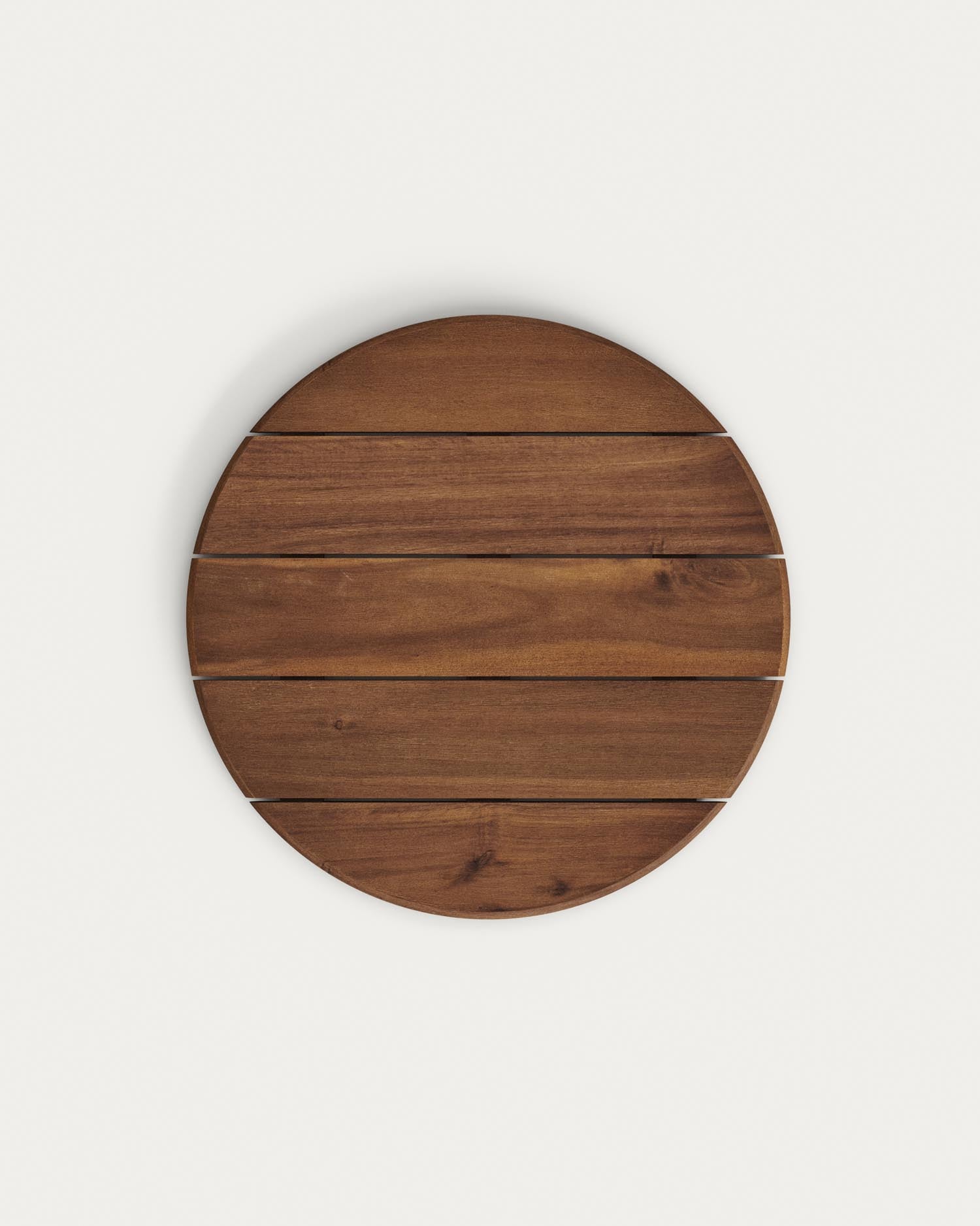 Moderner Saura Tisch aus FSC-zertifiziertem Akazienholz mit Walnuss-Finish und schwarzem Metall, 75 x Ø70 cm, von Kave Home.