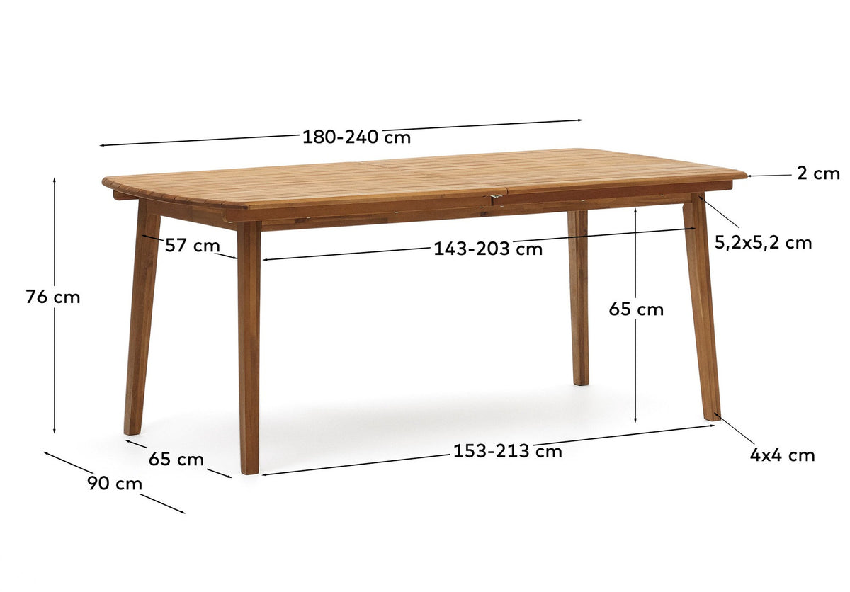 Thianna Outdoorausziehtisch aus massivem Akazienholz 180 (240) x 90 cm FSC 100% in Natur präsentiert im Onlineshop von KAQTU Design AG. Gartentisch ist von Kave Home