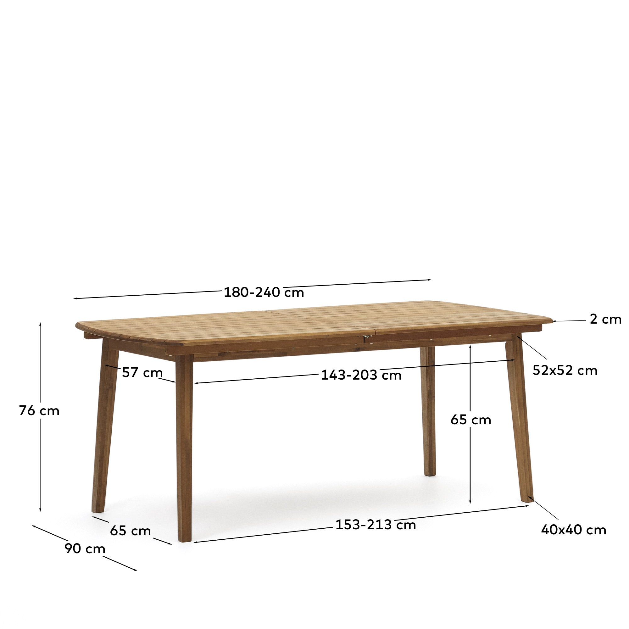 Eleganter, ausziehbarer Gartentisch aus robustem Akazienholz, FSC-zertifiziert, für stilvolle Outdoor-Momente.