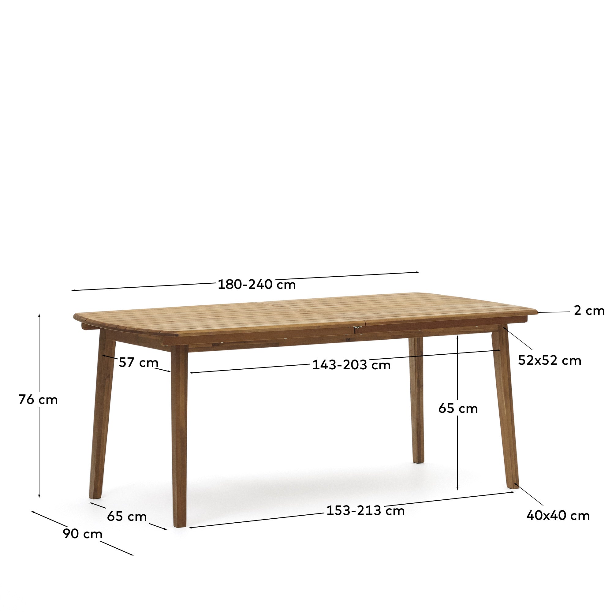 Thianna Outdoorausziehtisch aus massivem Akazienholz, flexibel von 180 auf 240 cm, ideal für Gartenpartys und nachhaltige Gestaltung.