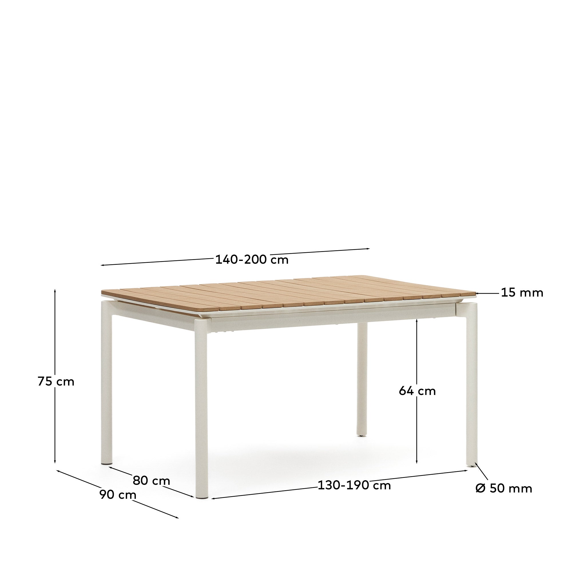 Moderner Gartentisch aus Poly-Holz und Aluminium, ausziehbar von 140 auf 200 cm, ideal für stilvolle Outdoor-Events.