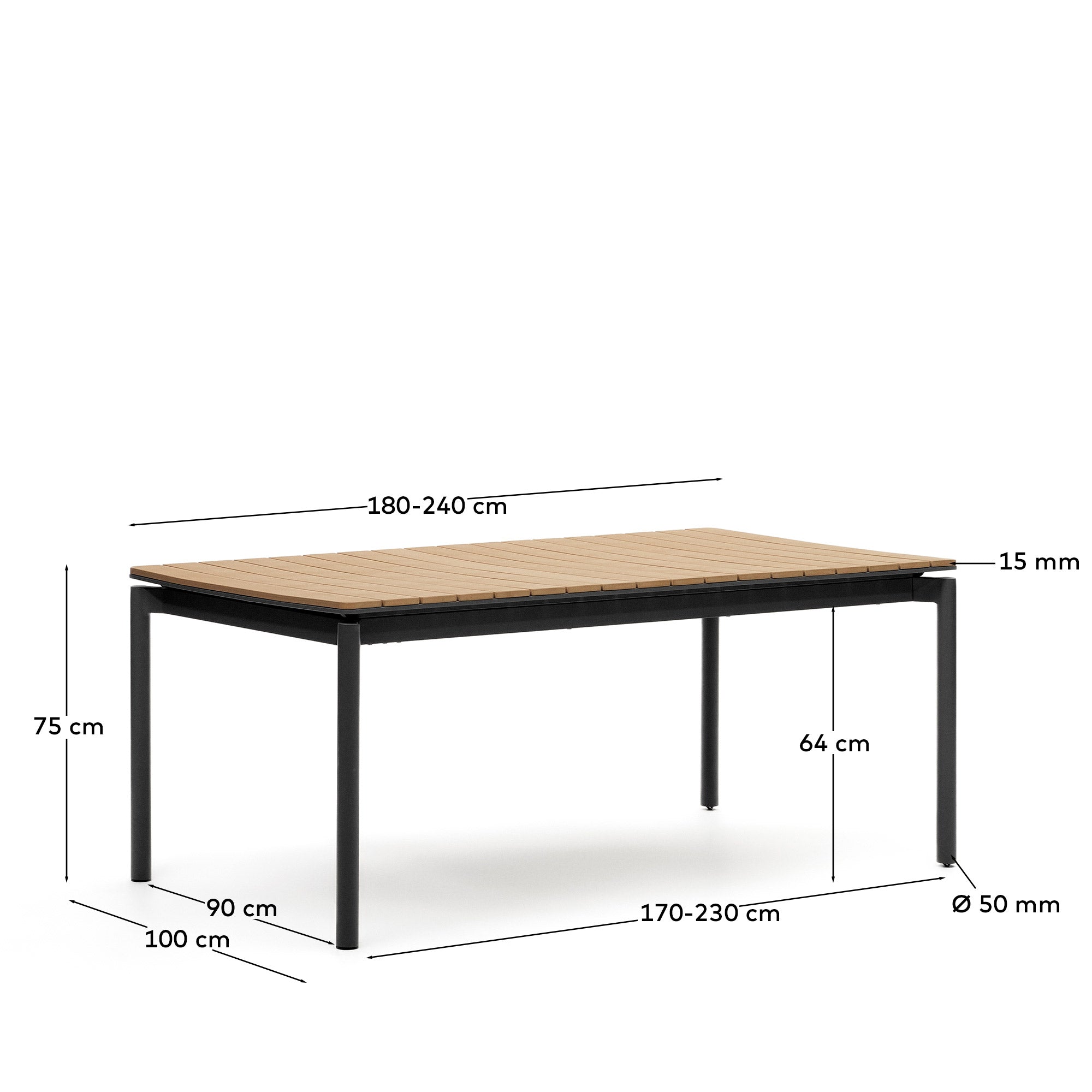Moderner Gartenausziehtisch aus langlebigem Poly-Holz und mattschwarzem Aluminium, 180(240) cm – ideal für stilvolle Outdoor-Momente.