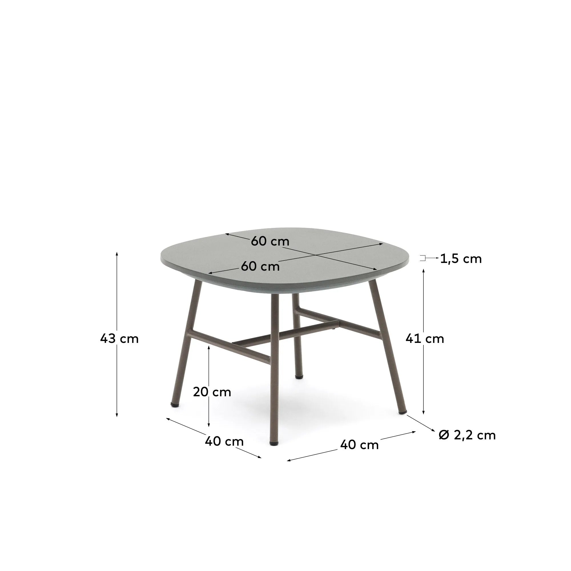 Stilvoller Beistelltisch aus Stahl in Helllila, 60x60 cm, von Kave Home. Perfekt für moderne Wohnräume, robust und elegant.