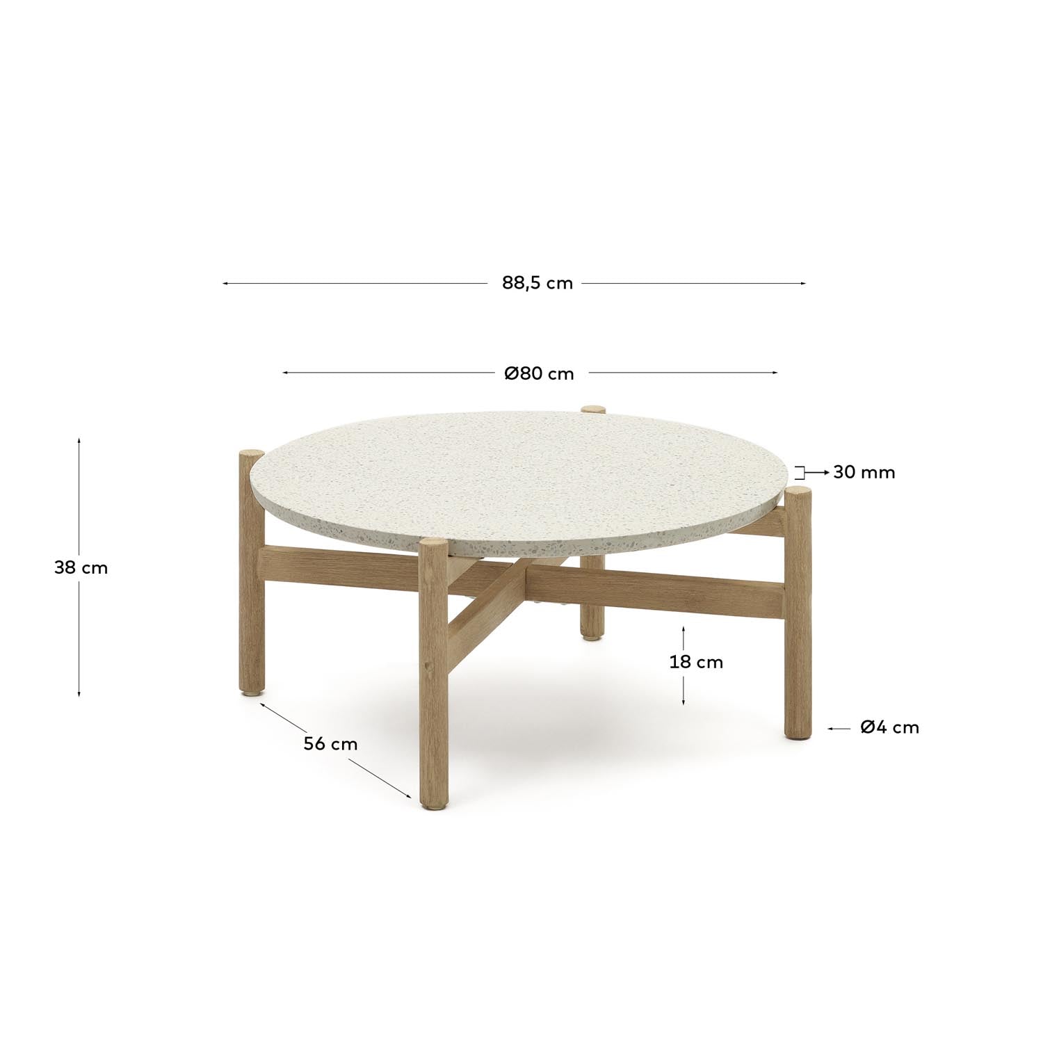 Pola Couchtisch aus Zement und massivem Eukalyptus Ø 84,4 cm FSC 100% in Natur präsentiert im Onlineshop von KAQTU Design AG. Beistelltisch ist von Kave Home