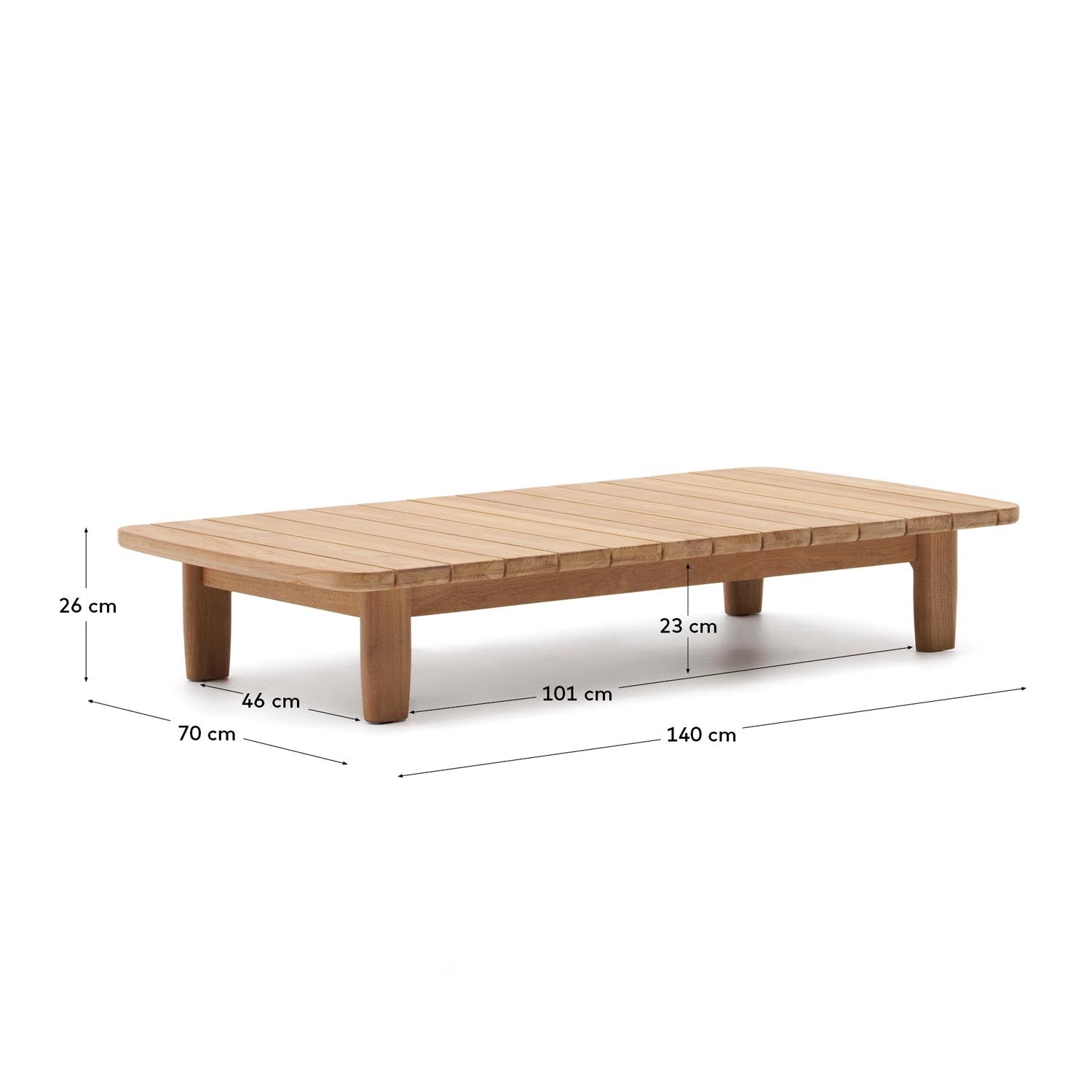 Eleganter Couchtisch aus FSC-zertifiziertem Teakholz, ideal für stilvolle Outdoor-Umgebungen. Robust, nachhaltig und zeitlos.