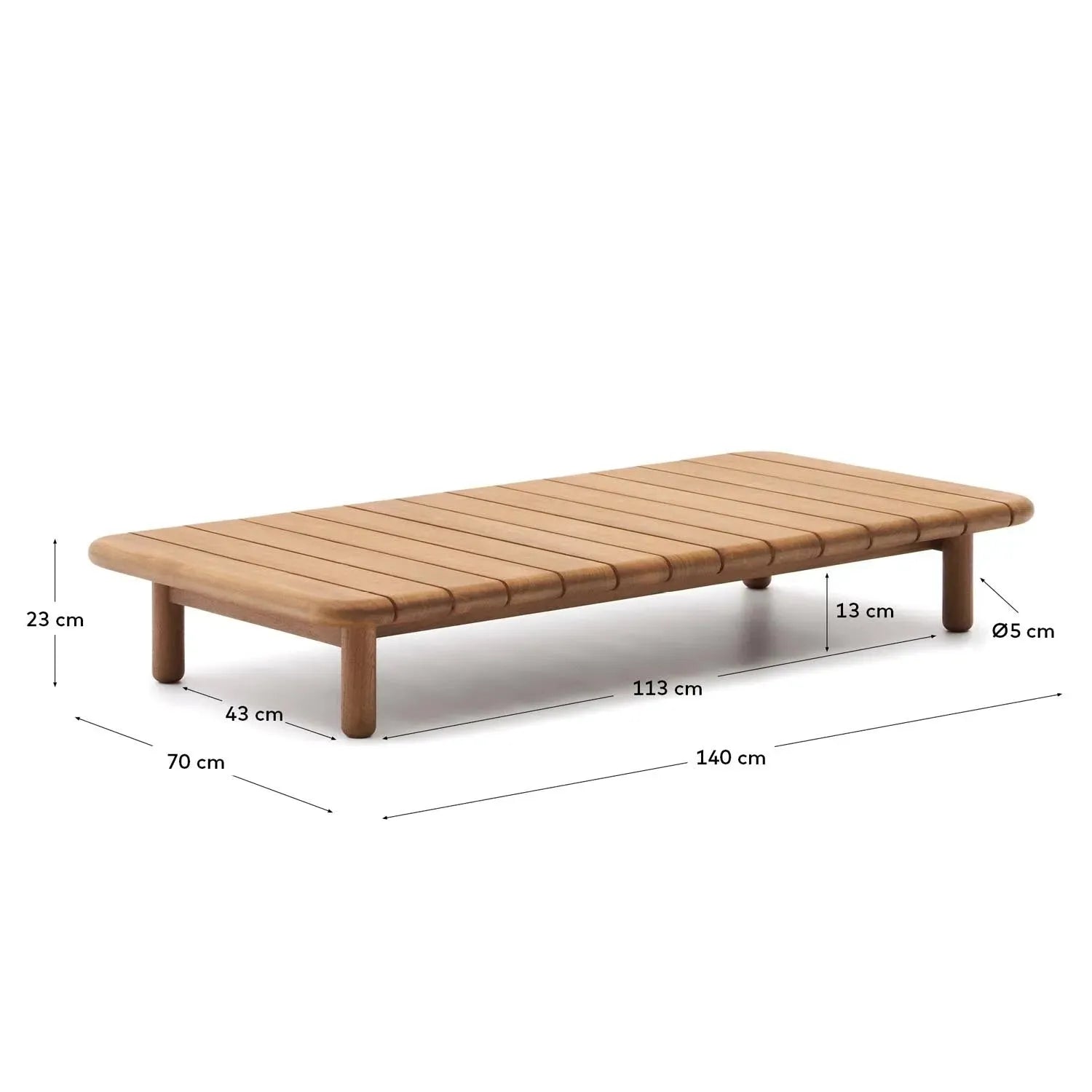 Eleganter Couchtisch aus massivem FSC-zertifiziertem Teakholz, 140x70 cm, von Kave Home. Nachhaltig und stilvoll.