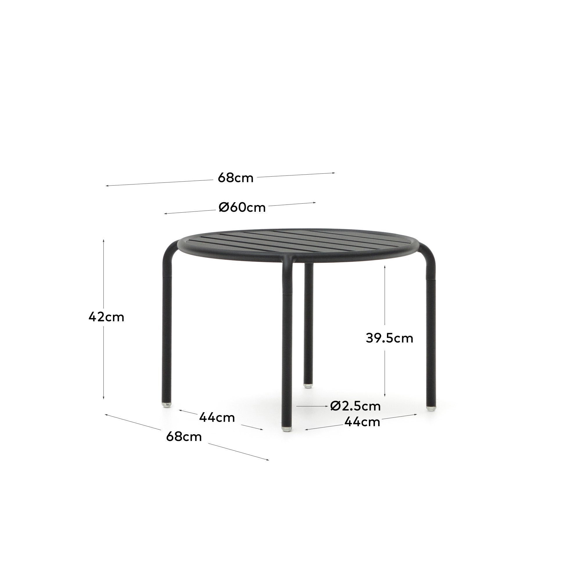 Eleganter Beistelltisch Joncols aus Aluminium, graues Finish, Ø 60 cm. Perfekt für Garten oder Terrasse, modern und wetterfest.