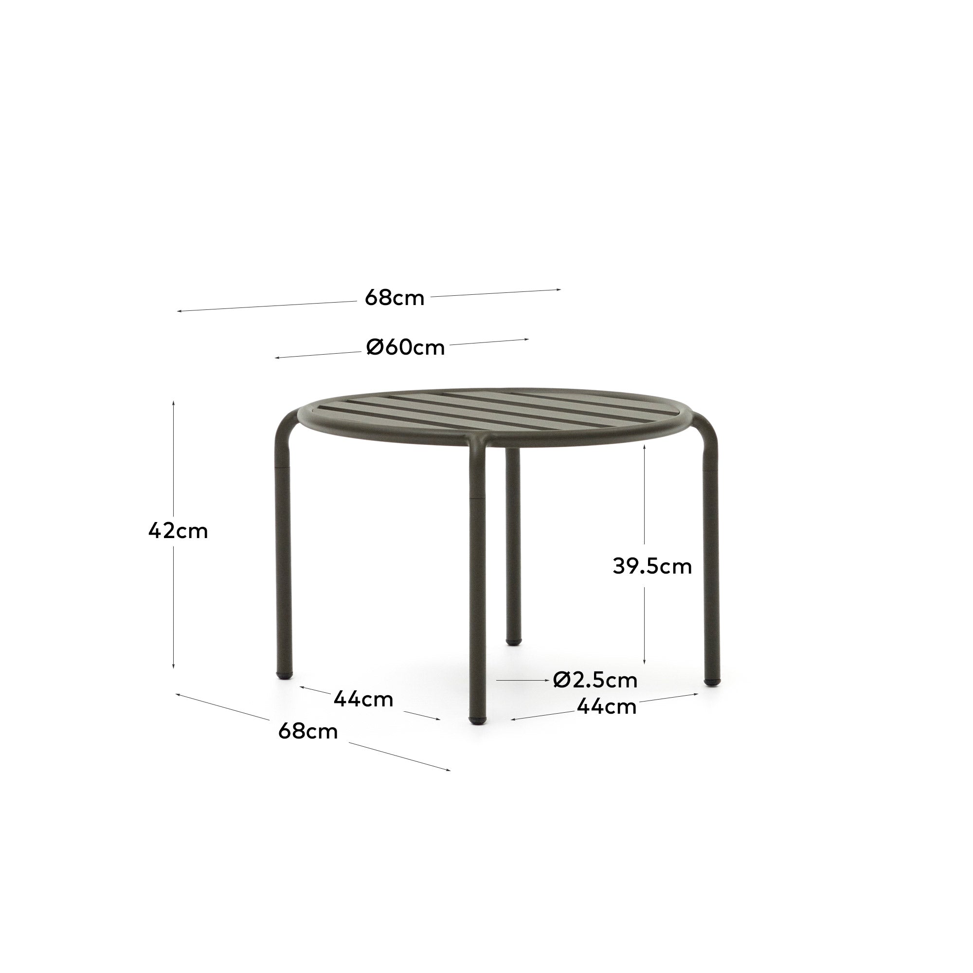 Gartenbeistelltisch Joncols, Aluminium, grün, Ø 60 cm, stilvoll, langlebig, wetterfest, perfekt für Terrasse und Garten.