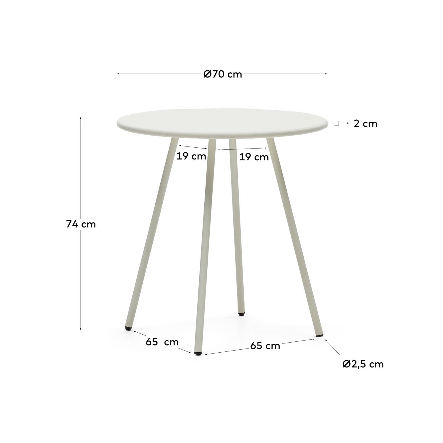 Eleganter runder Gartentisch aus Stahl mit weißem Finish, Ø 70 cm – ideal für gesellige Stunden im Freien und stilvolle Gartenmöbel.