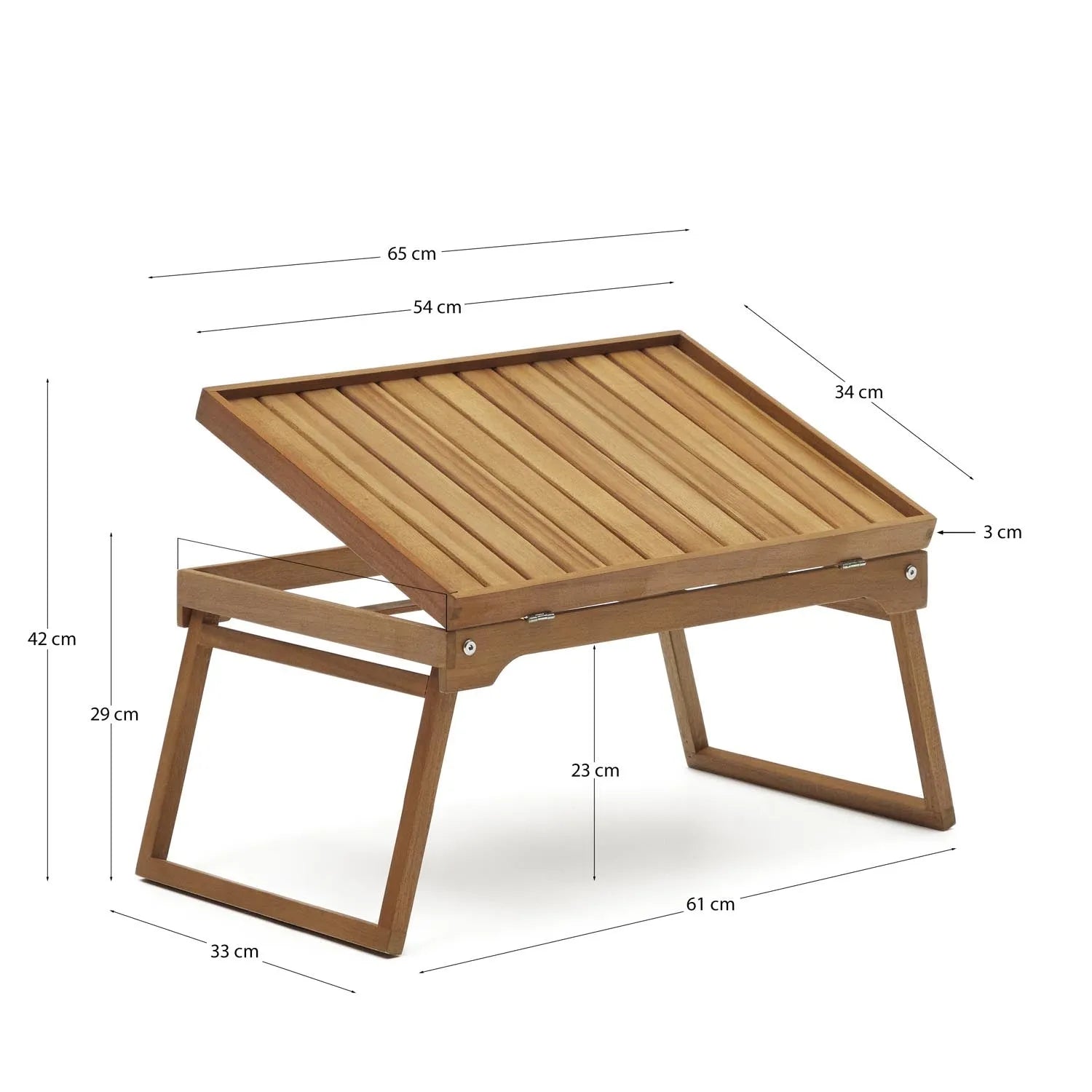 Elegantes, klappbares Tablett aus FSC-zertifiziertem Akazienholz.