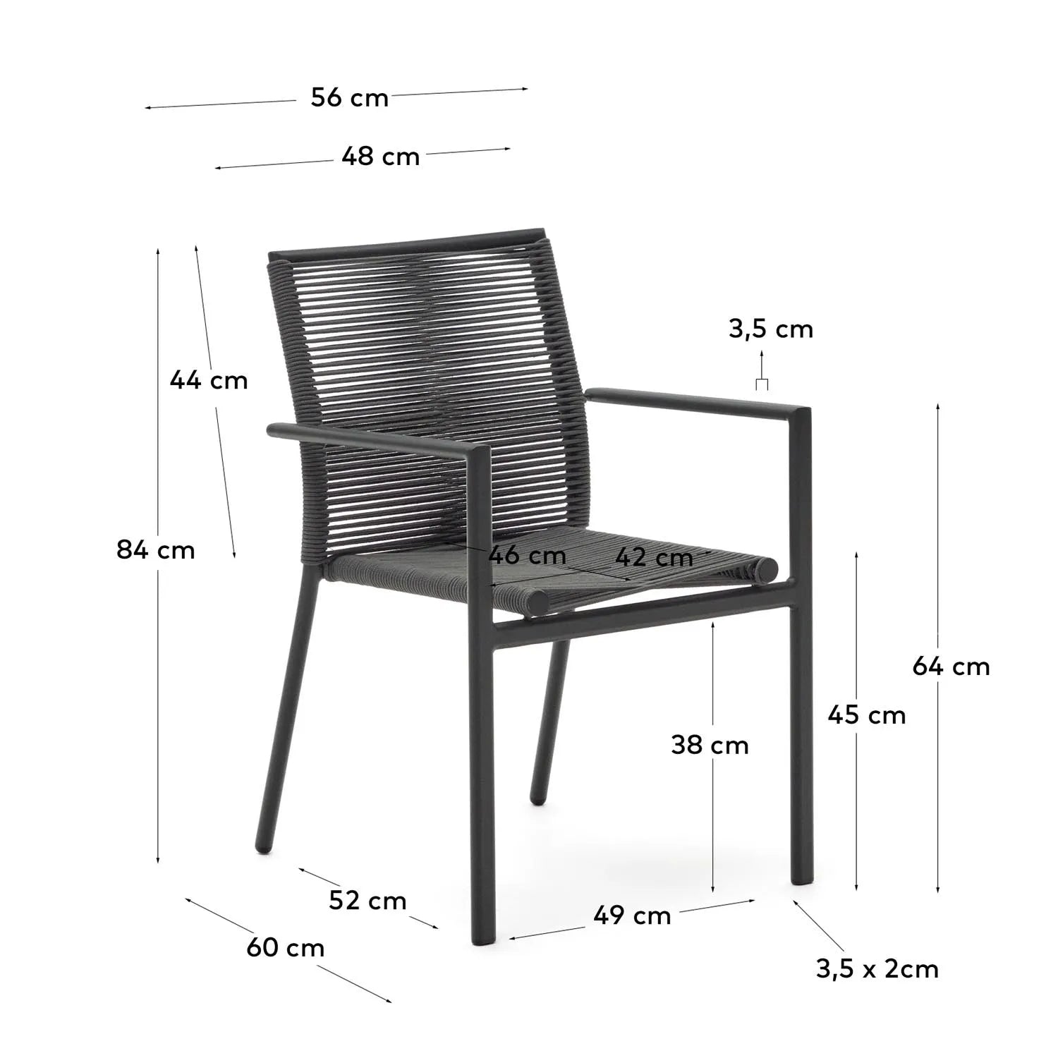 Eleganter Gartenstuhl Culip: Graues Seil & Aluminium, stapelbar.