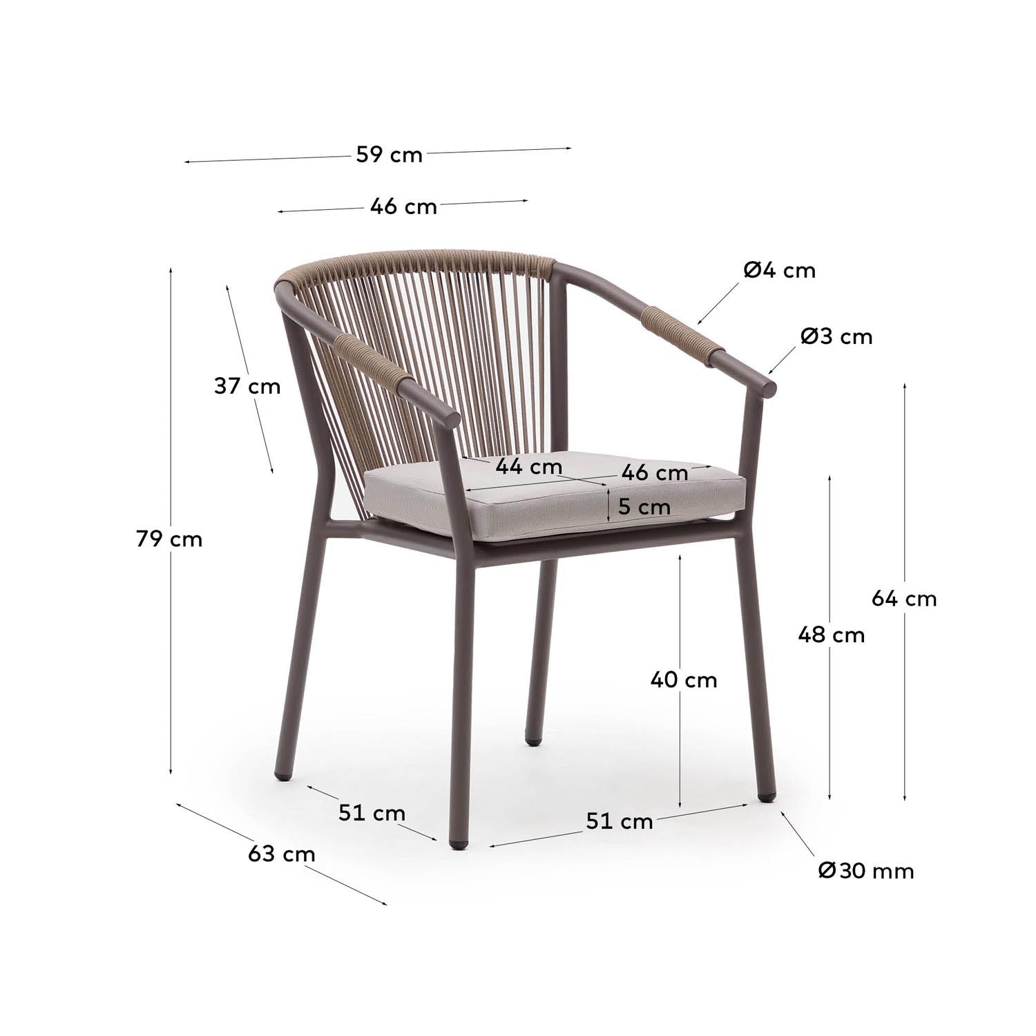 Xelida Gartenstuhl: Eleganter Aluminiumstuhl mit geflochtenem Seil, bequem und stapelbar. Ideal für Garten und Terrasse.